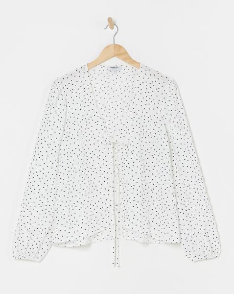 Spot Print Tie Front Blouse