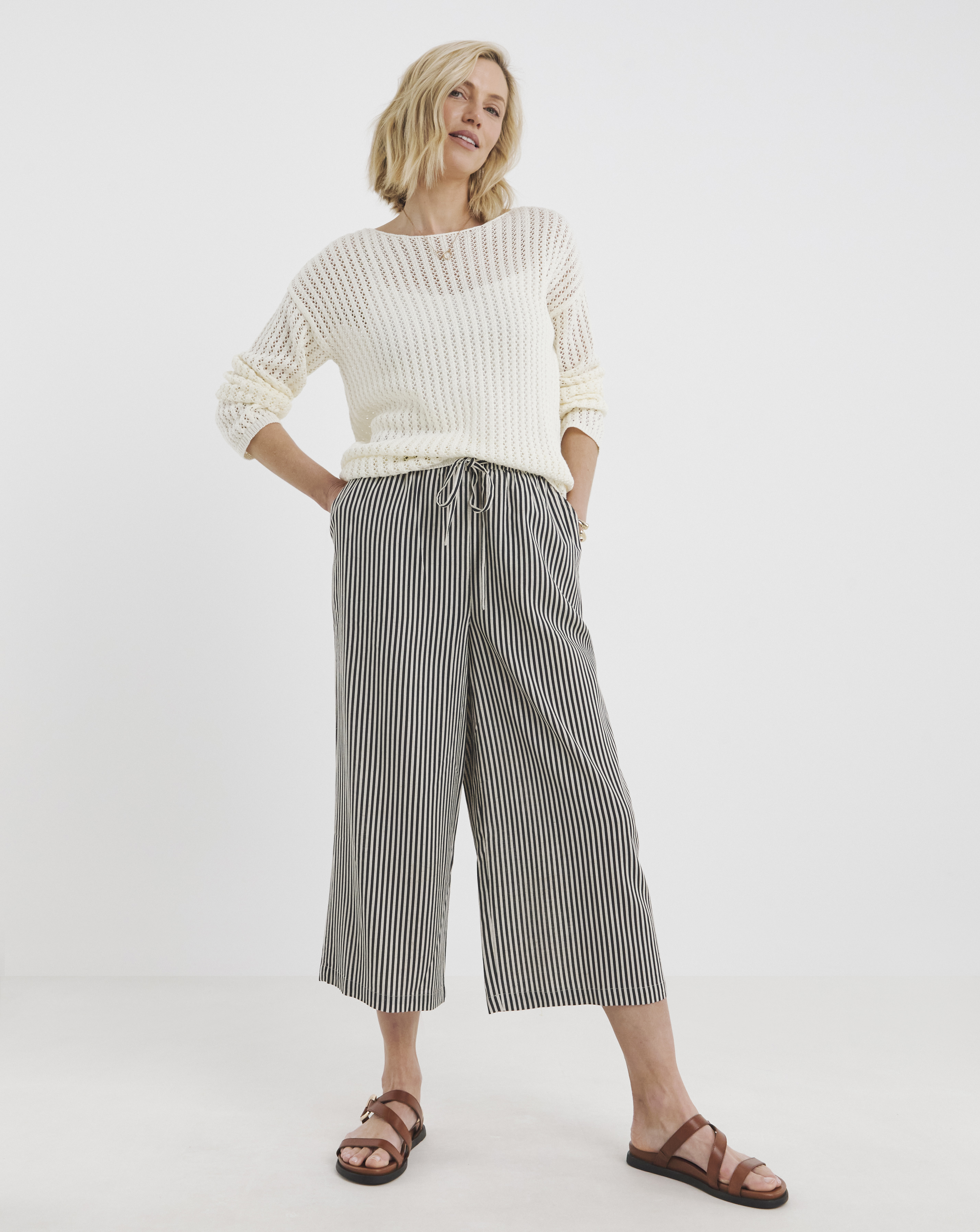 Linen Mix Cropped Wide Leg Culottes