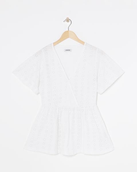 White Jersey Broderie Angel Sleeve Top