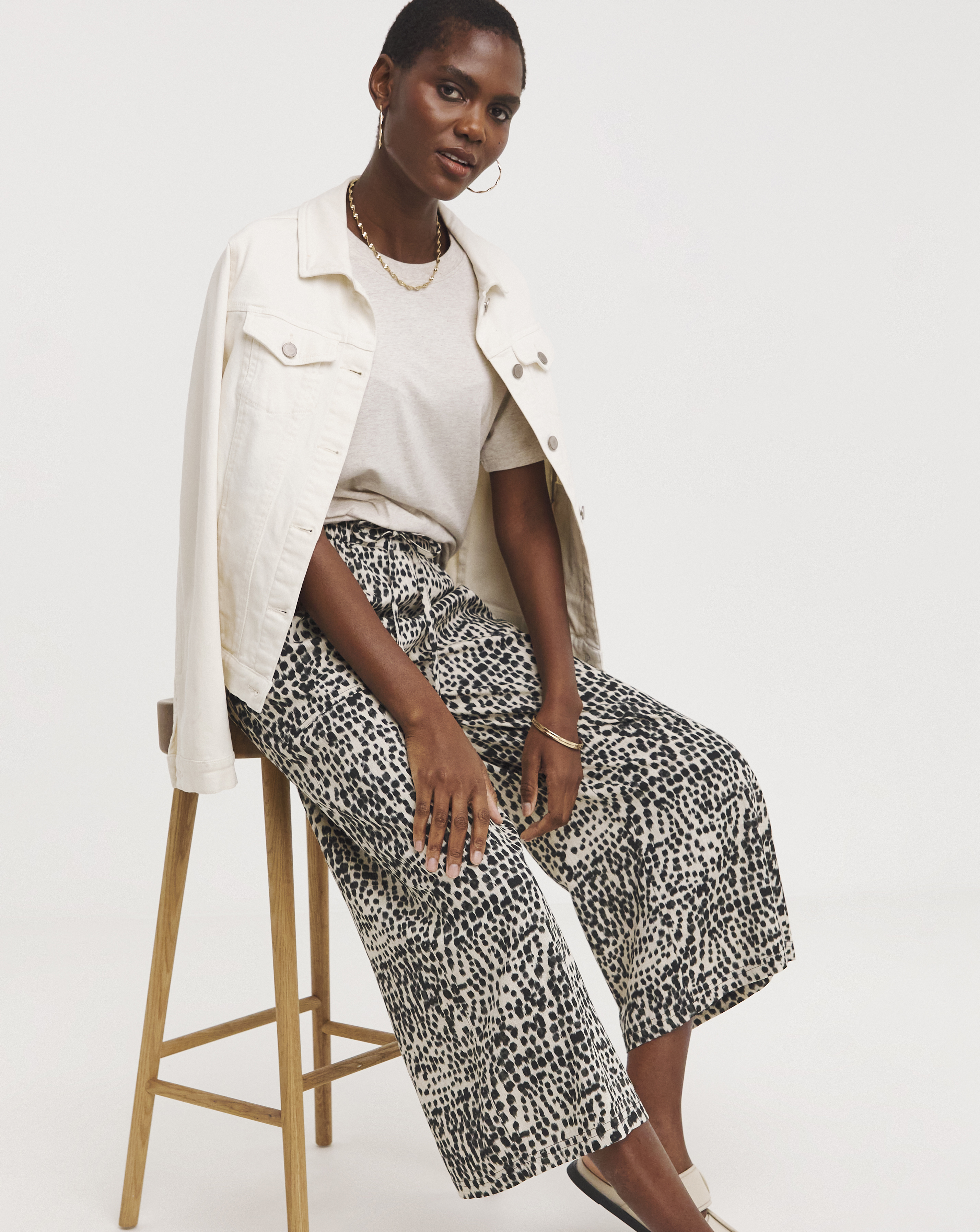 Printed Linen Mix Wide Leg Culottes