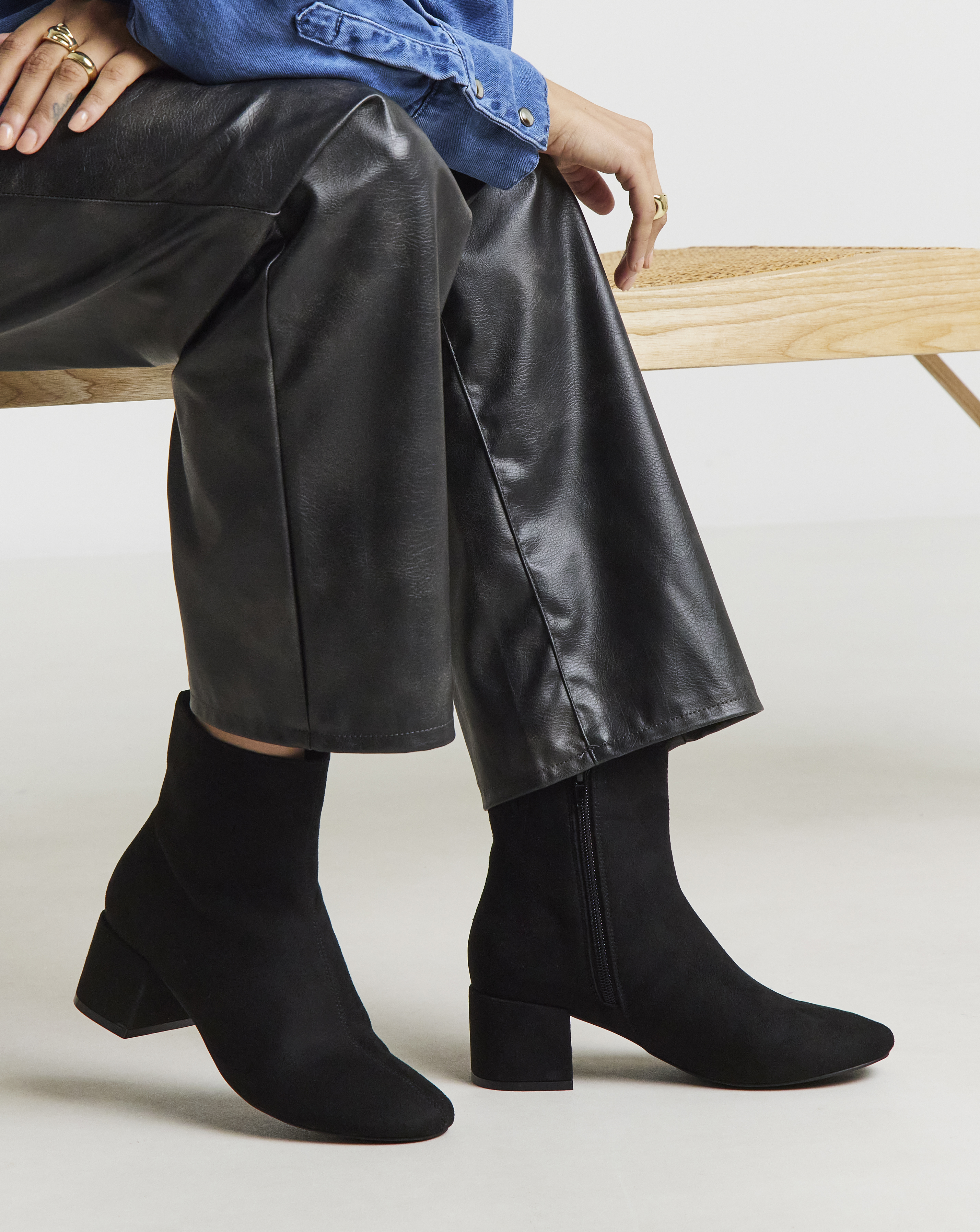 Low Block Heel Ankle Boot Wide