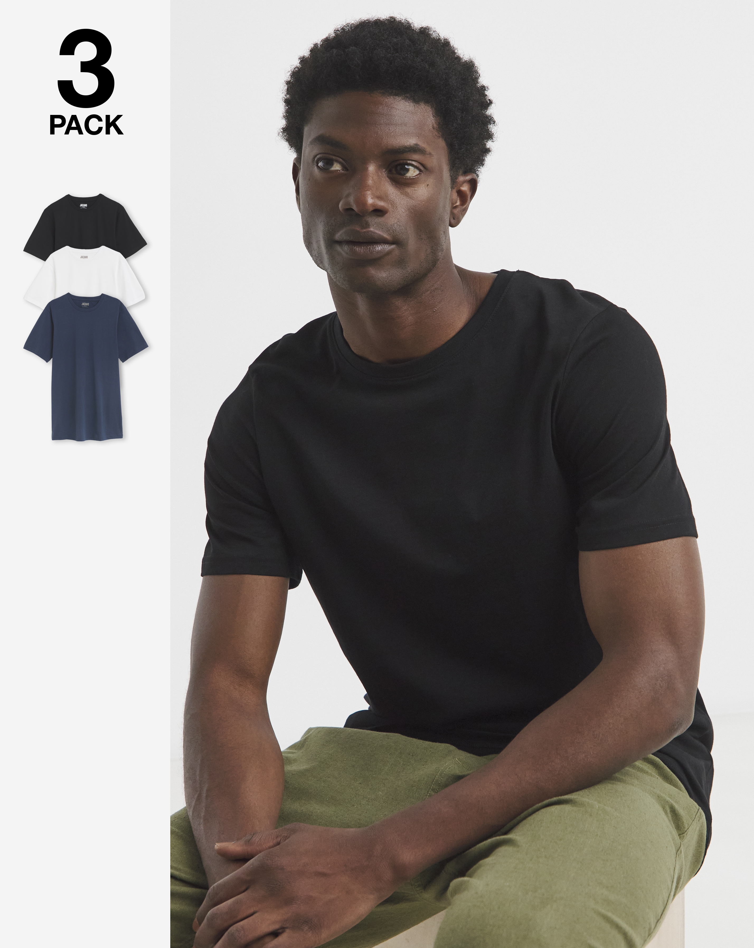 3Pk Multi Crew Neck T-Shirts Long Length