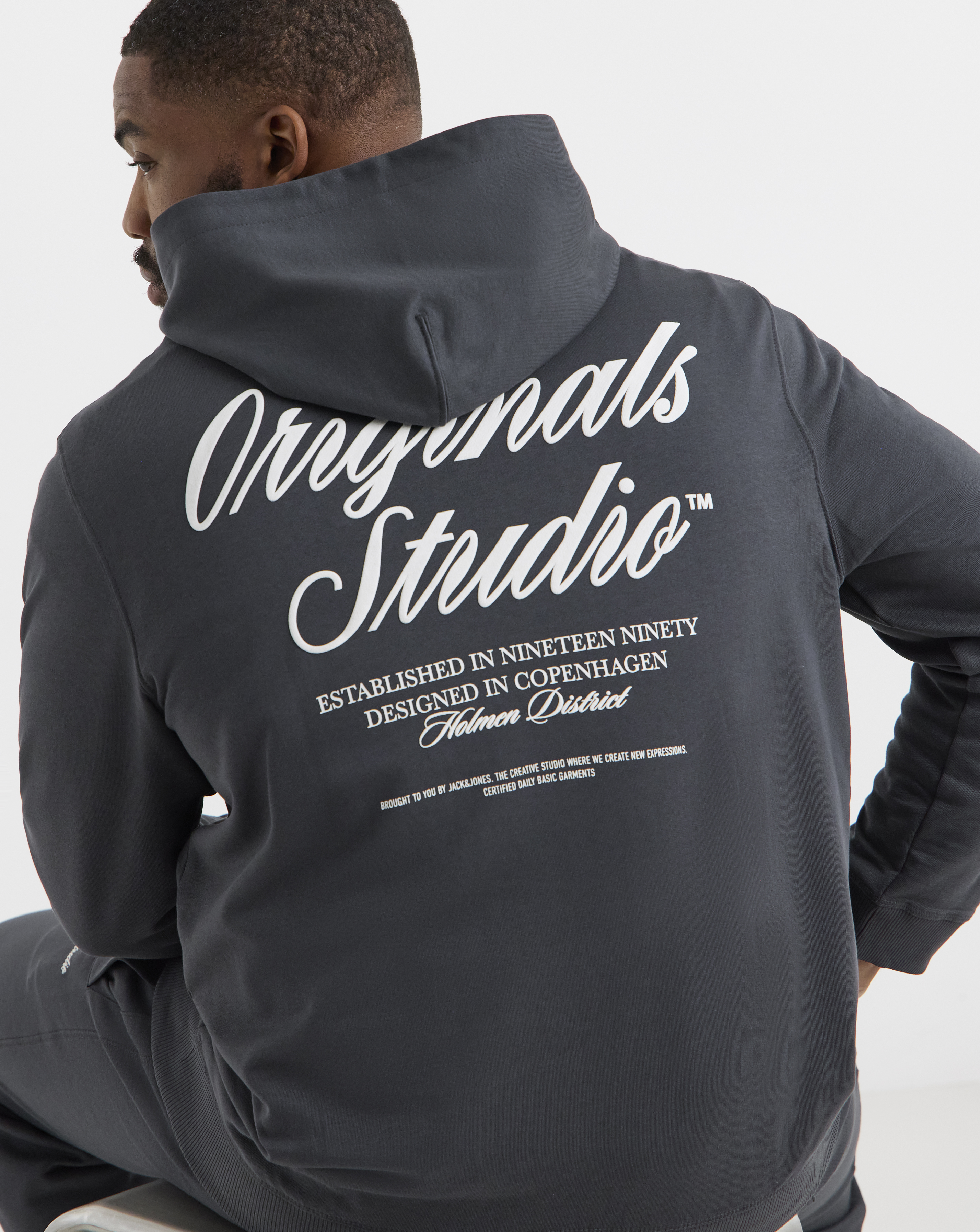 Jack & Jones Grey Norrebro Graphic Hoodie - L(47)