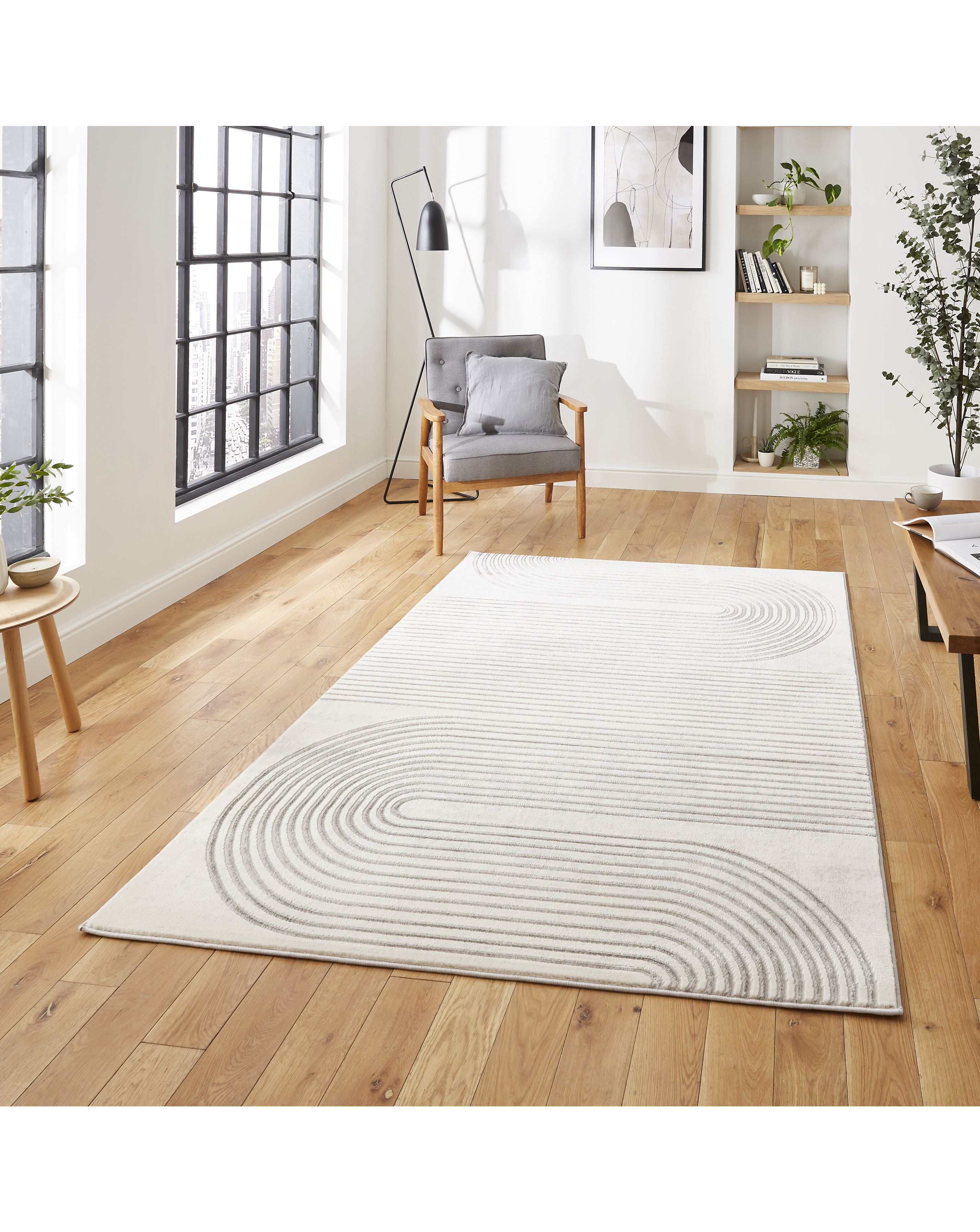 Think Rugs Apollo 120X170 Grey/Ivory Modern Linear Rug - Polypropylene & Polyester