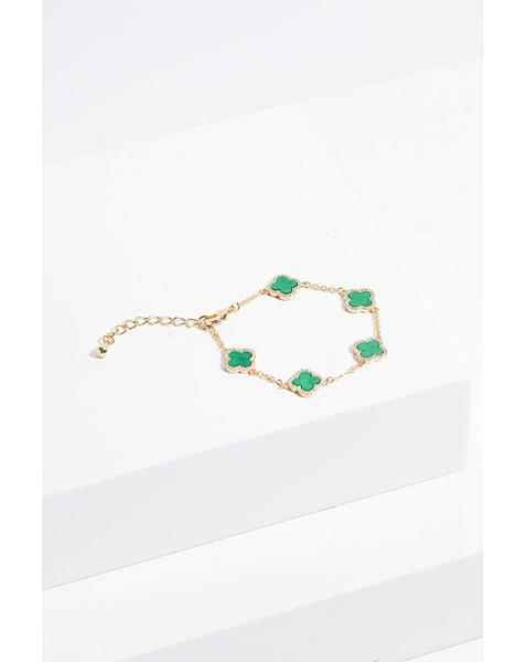 Jon Richard Gold Plated Cubic Zirconia Malachite Clover Bracelet