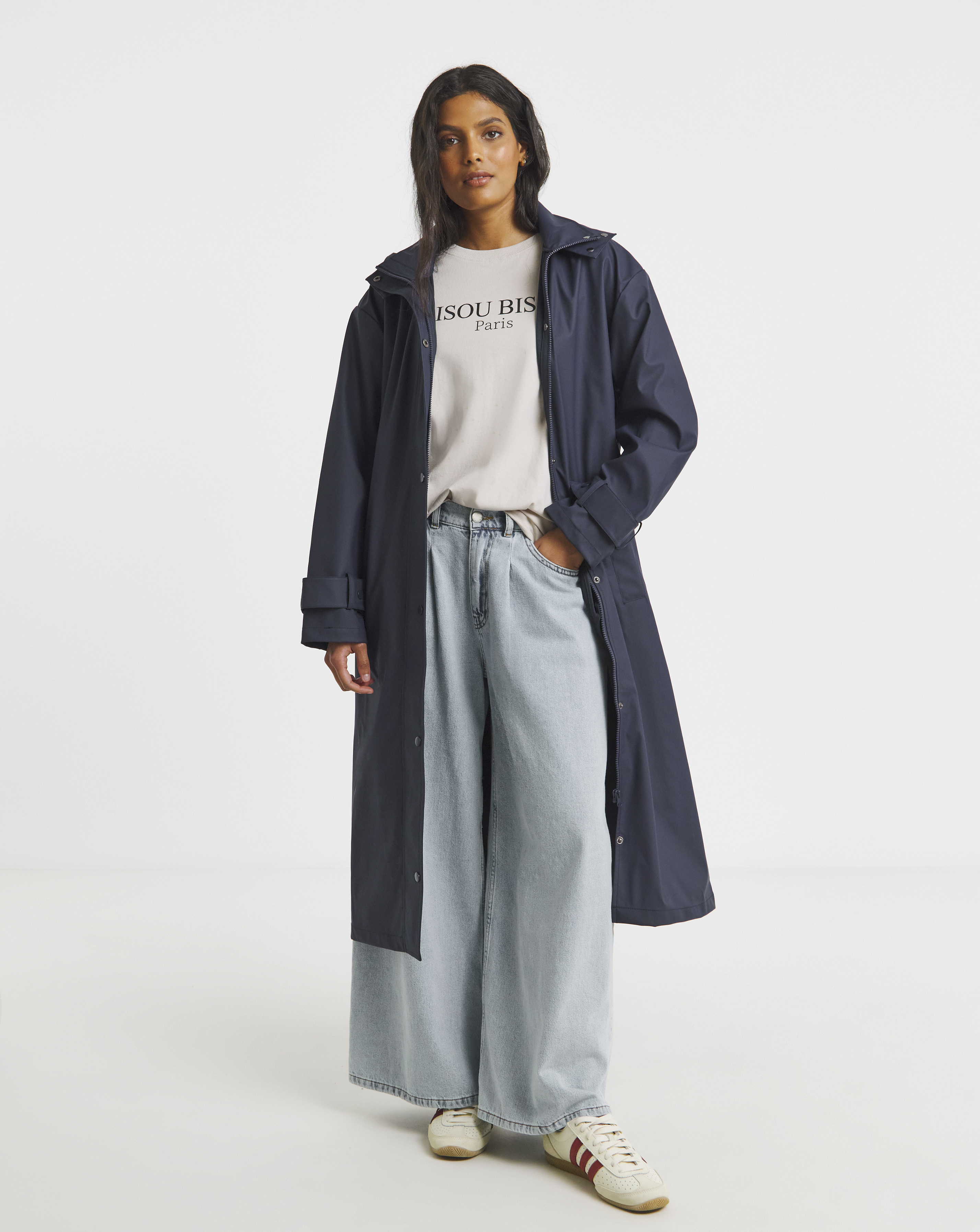 Navy Longline Rubberised Raincoat