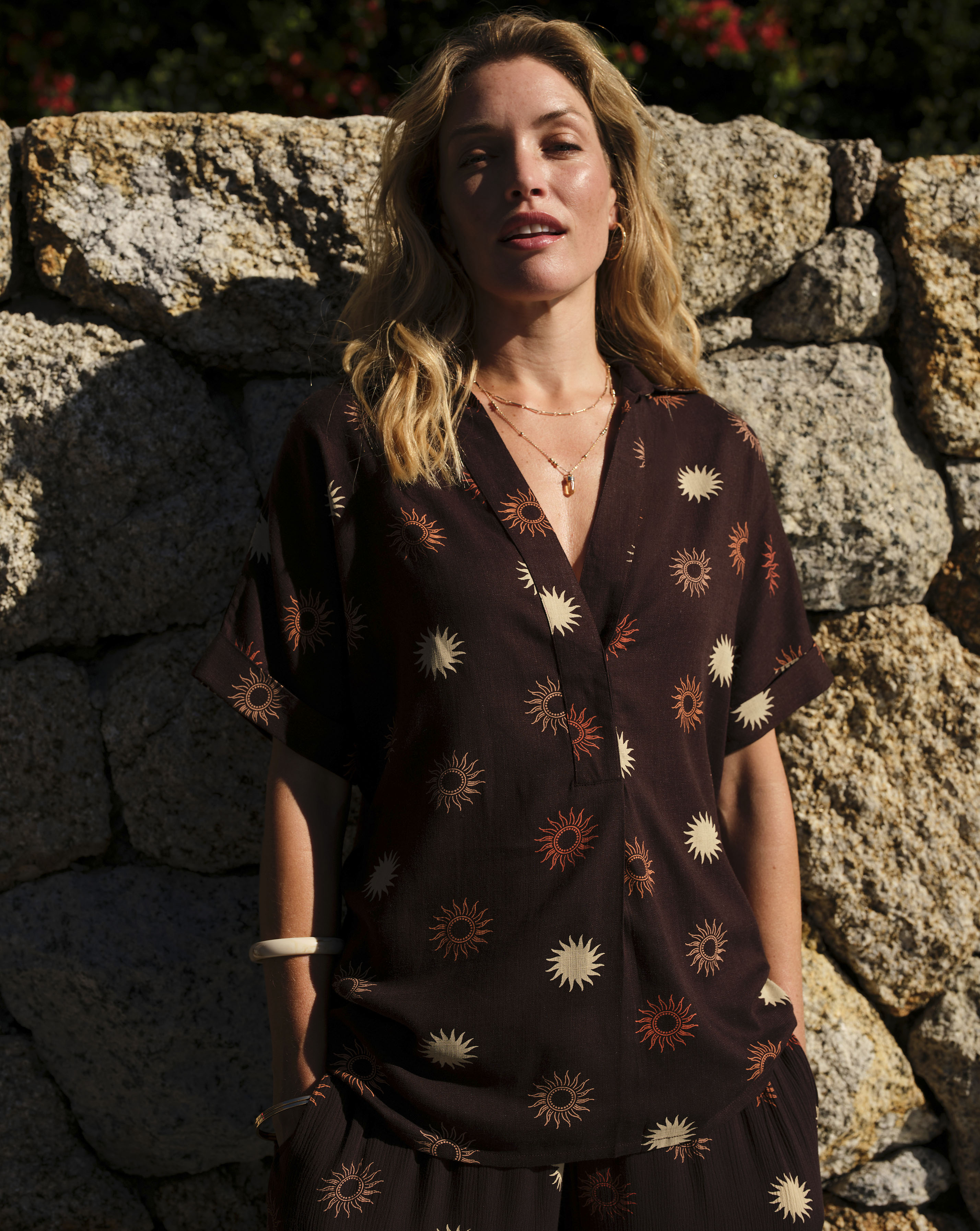 Printed Linen Mix Collared Tunic