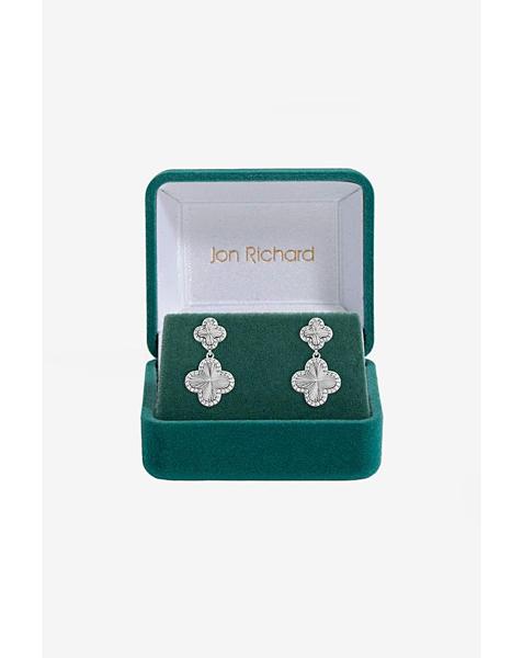 Rhodium Clover Double Drop Earrings