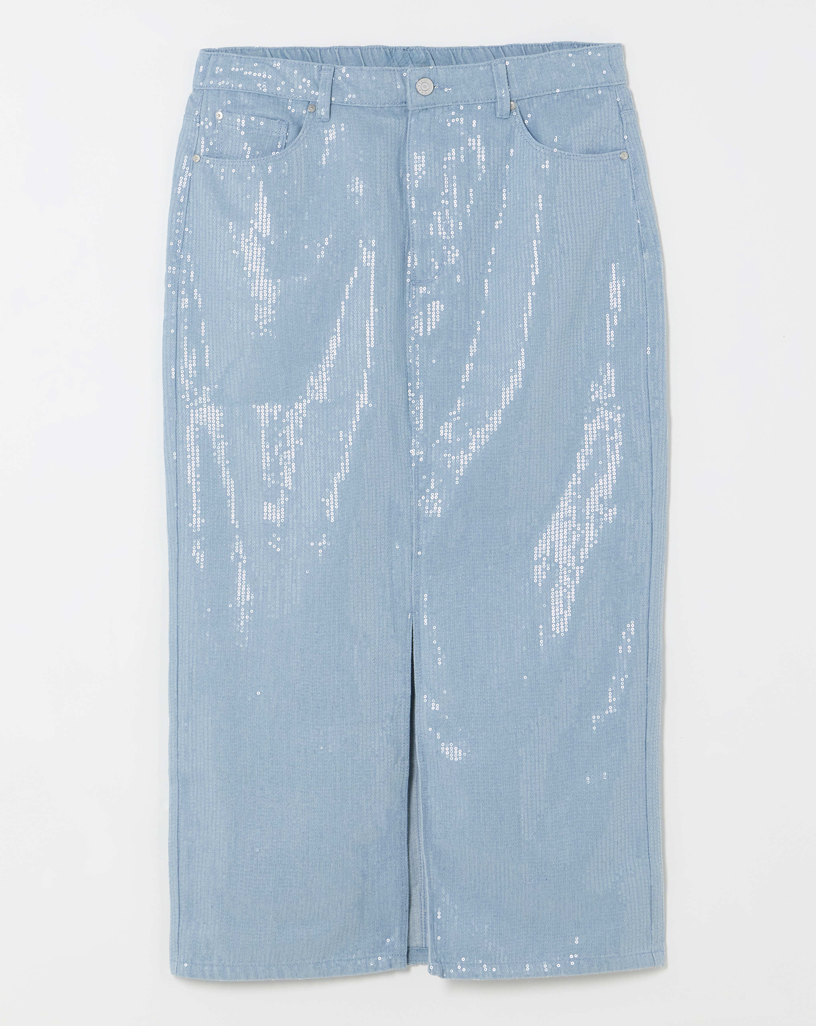Light Wash Clear Sequin Maxi Skirt