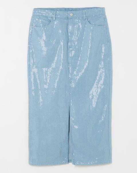 Light Wash Clear Sequin Maxi Skirt