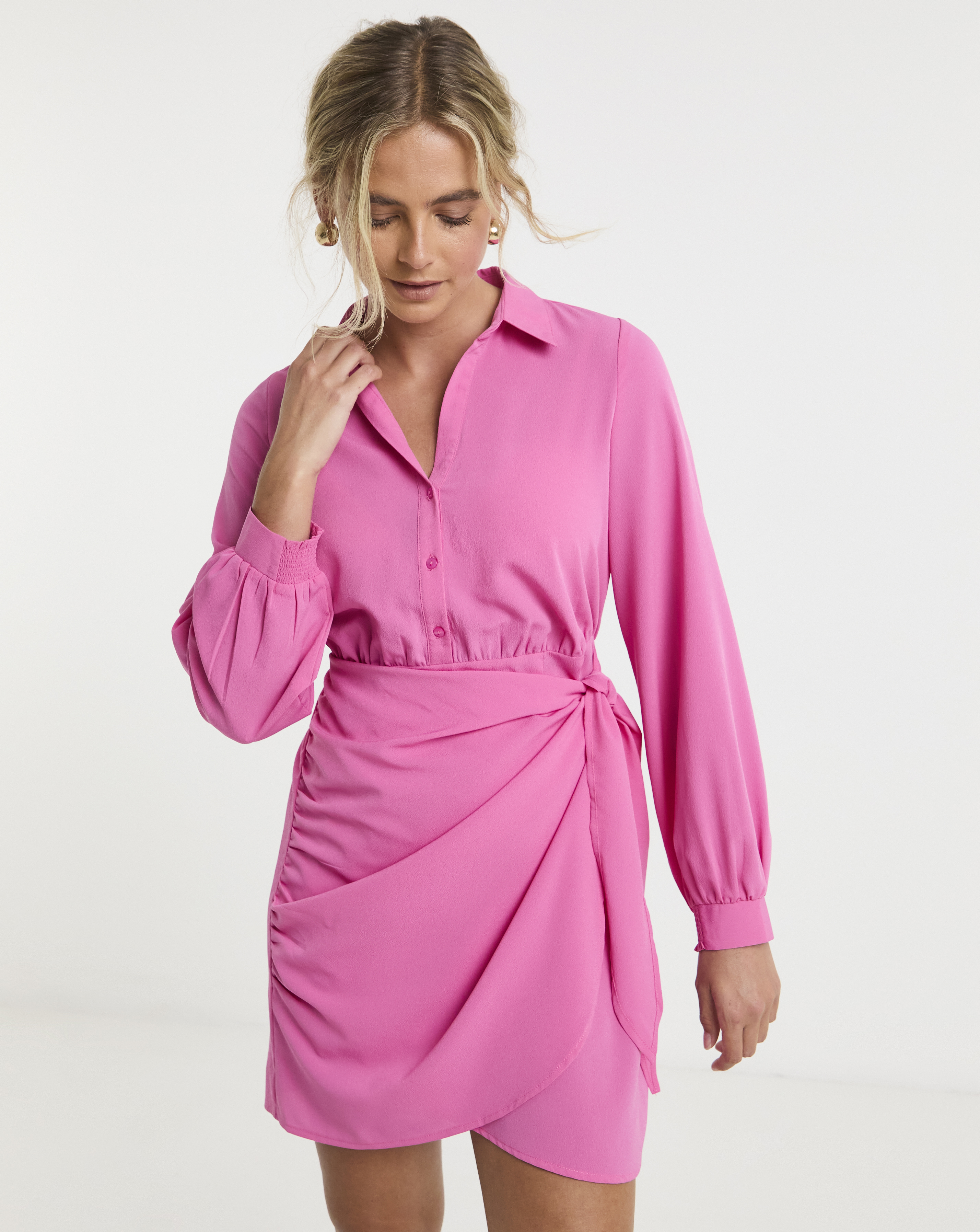 Simply Be - Women's Pink Wrap Skirt Shirt Dress - Size 28 - Pink