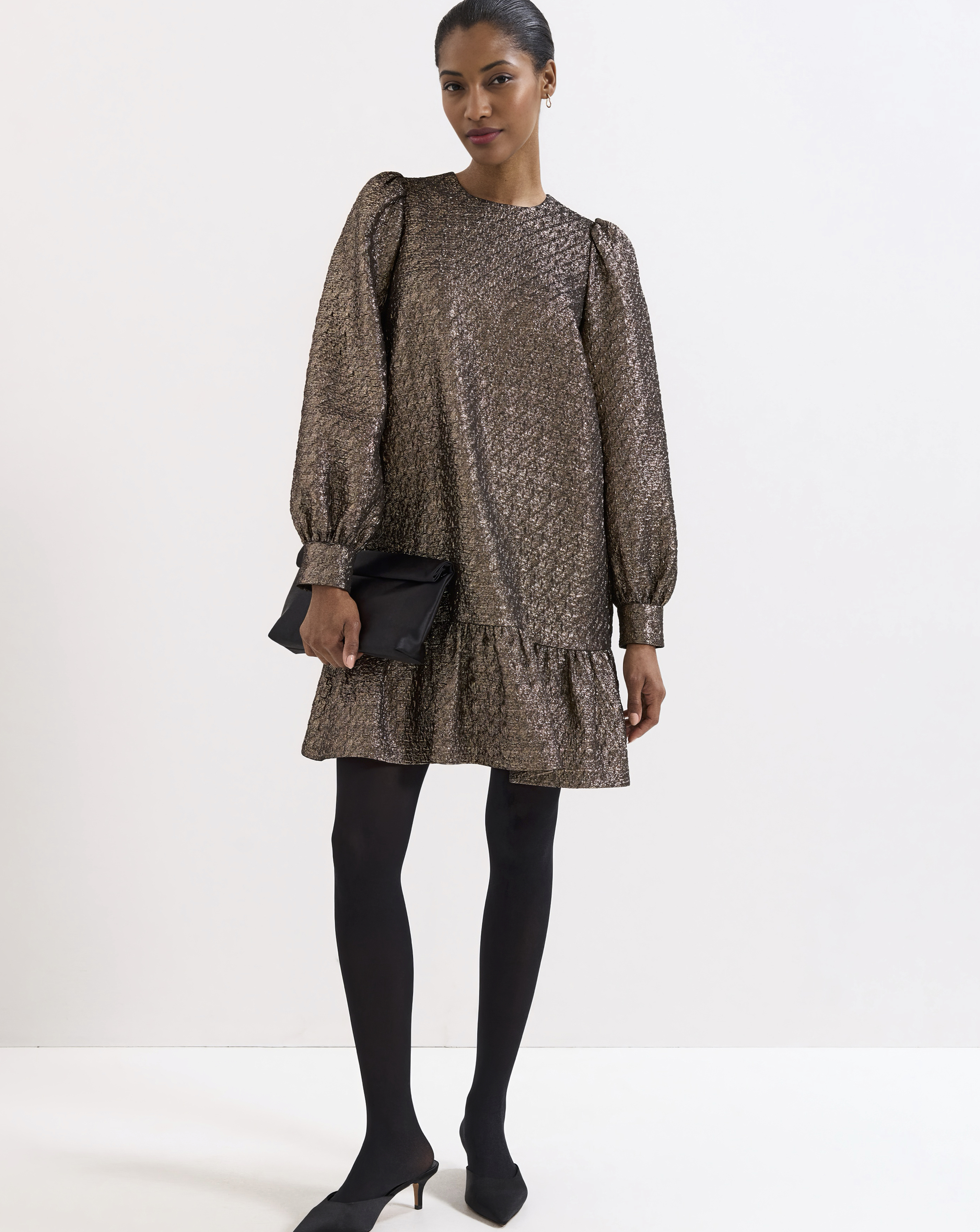 Phase Eight Frances Gold Jaquard Dress