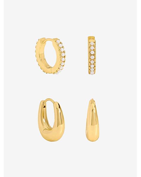 Gold Polished Pearl Hoops - Pack of 2