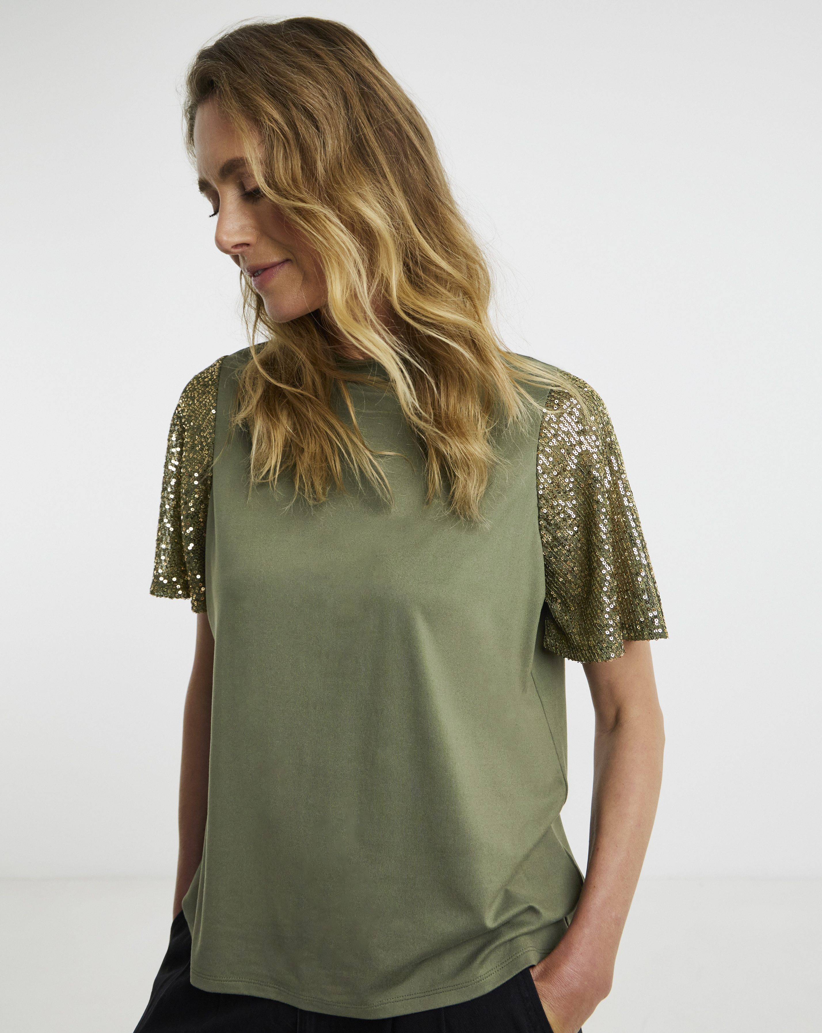 Sequin Sleeve T-Shirt