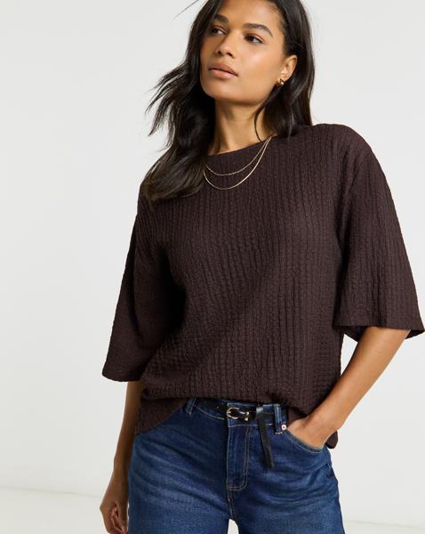 Simply Be Chocolate Waffle Jersey Kimono Sleeve T-Shirt
