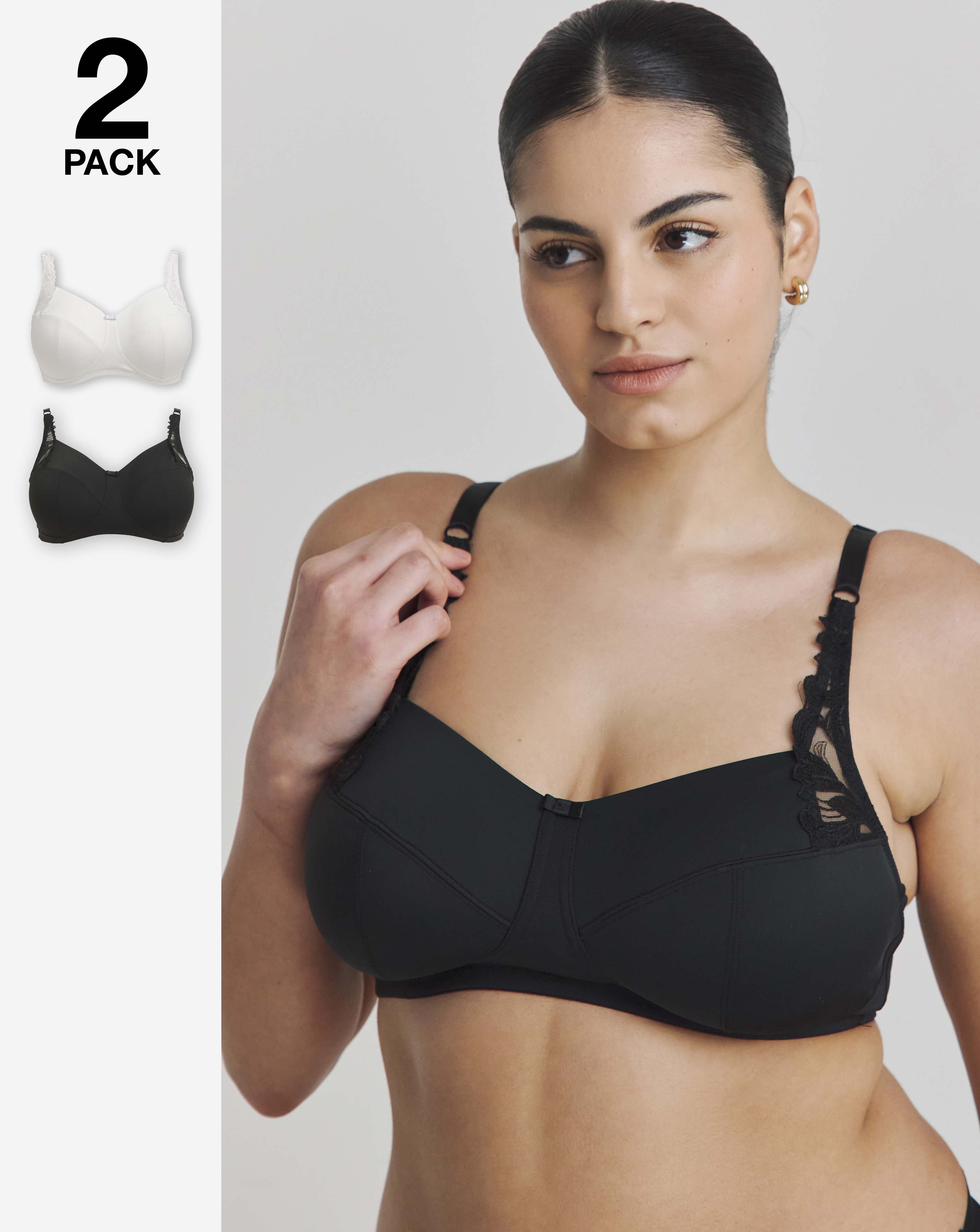 Pretty Secrets 2 Pack Flora Non Wired Bras In Black/white | UK Size 38C Women's