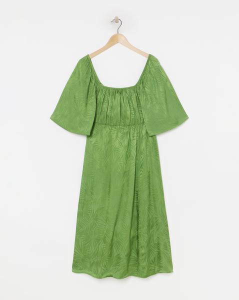 Simply Be - Women's Jacquard Tie Back Midi Dress - Size 20 - Olive - 100% Viscose