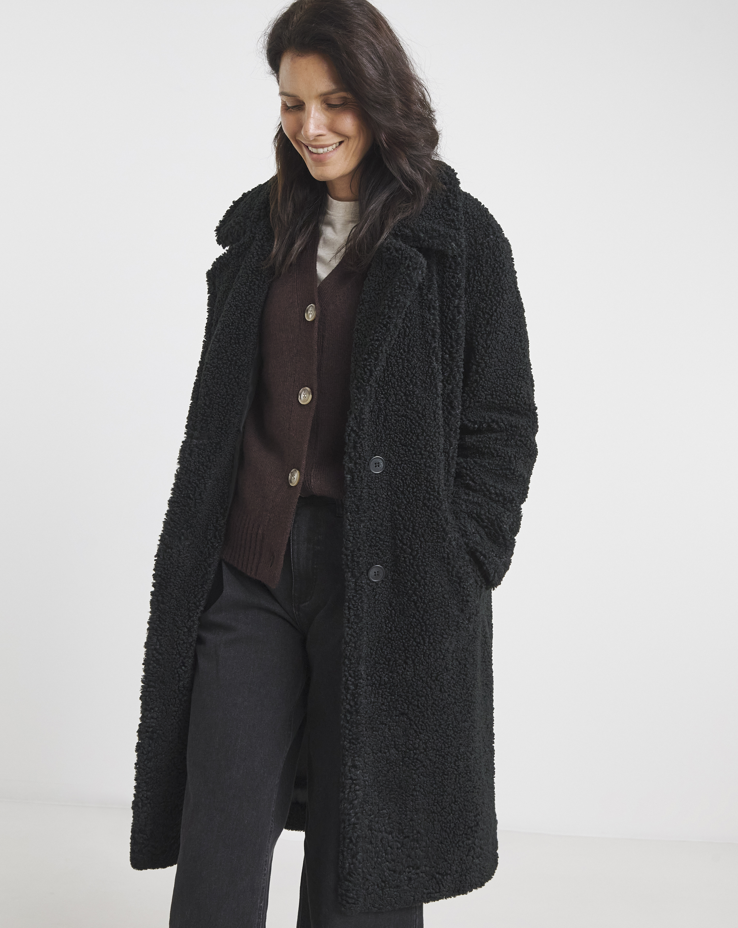 Button Front Borg Teddy Coat