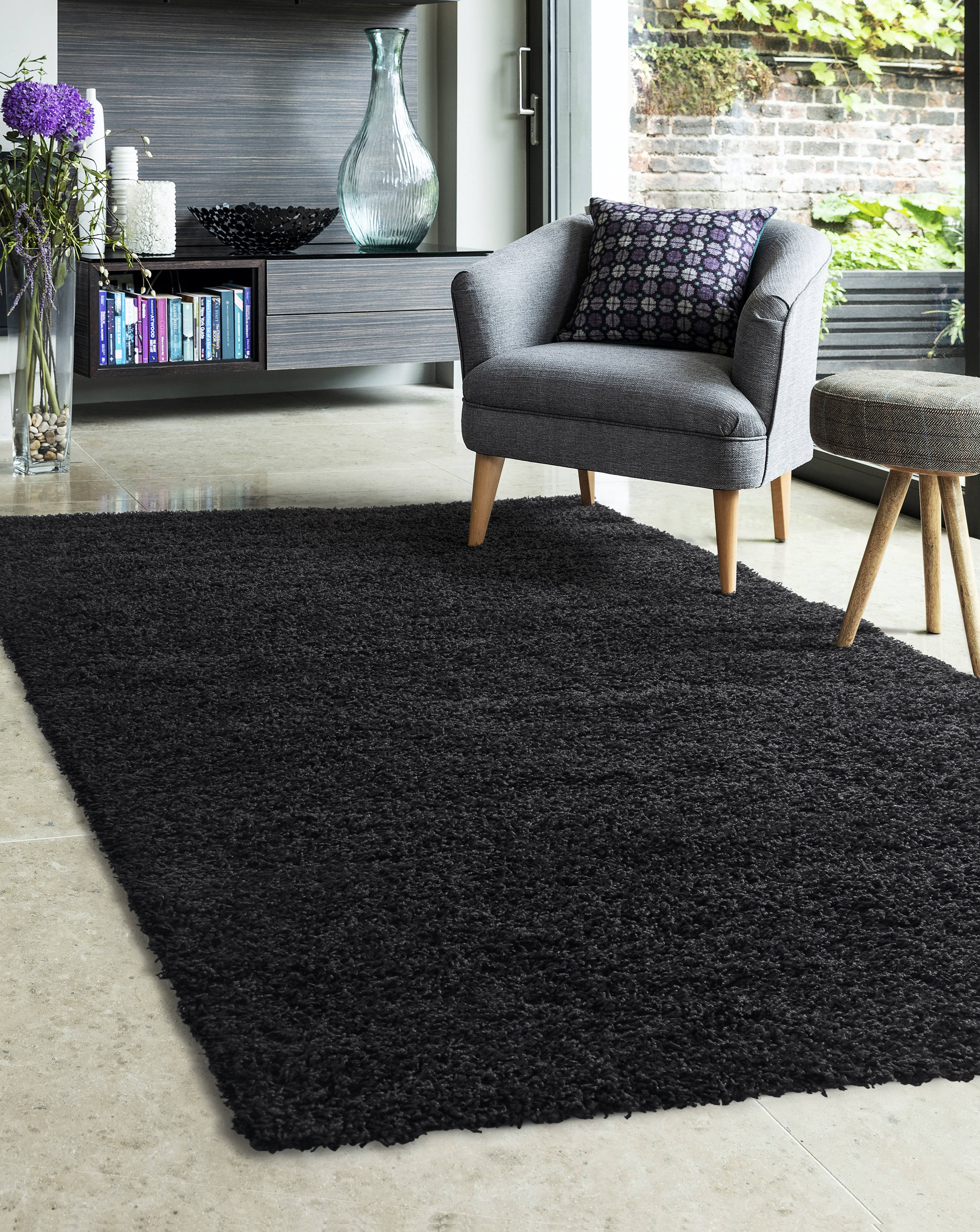 Homemaker Black Jazz Shaggy Cosy Rug 80X150