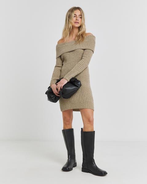 Simply Be - Women's Taupe Rib Bardot Knitted Mini Dress - Size 16/18 - Taupe