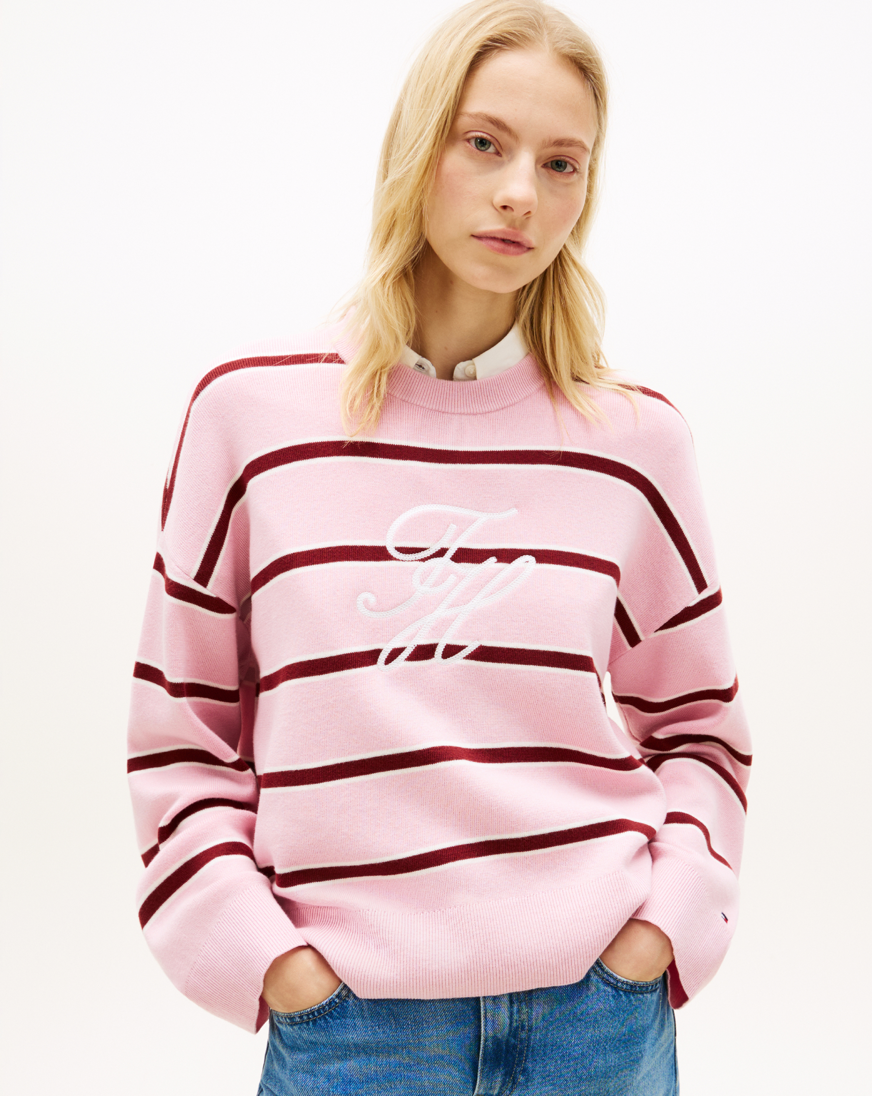 Tommy Hilfiger Women's Jumper - Organic Cotton - Pink Stripe - L