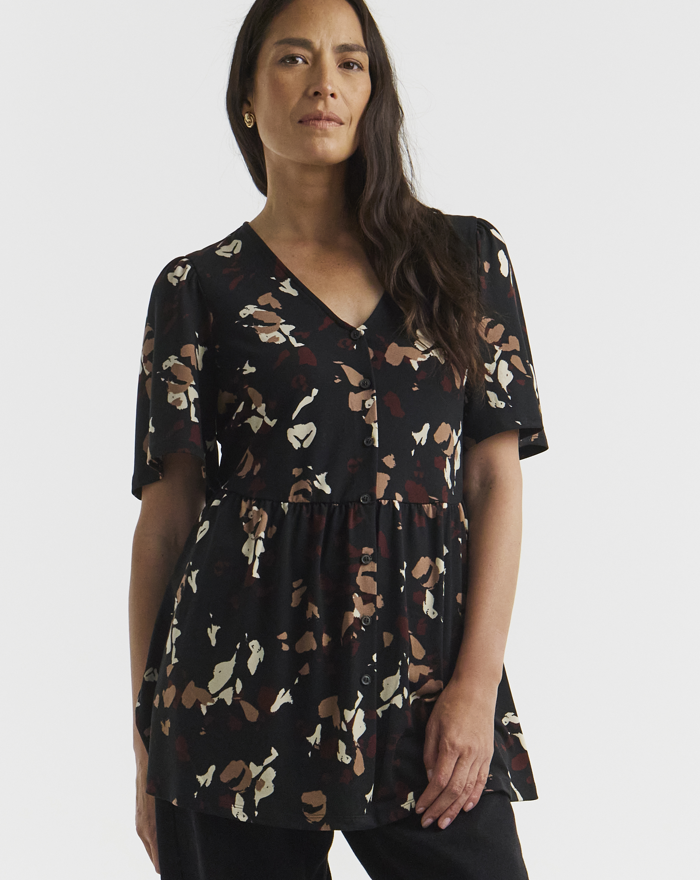 Angel Sleeve Button Front Longline Top