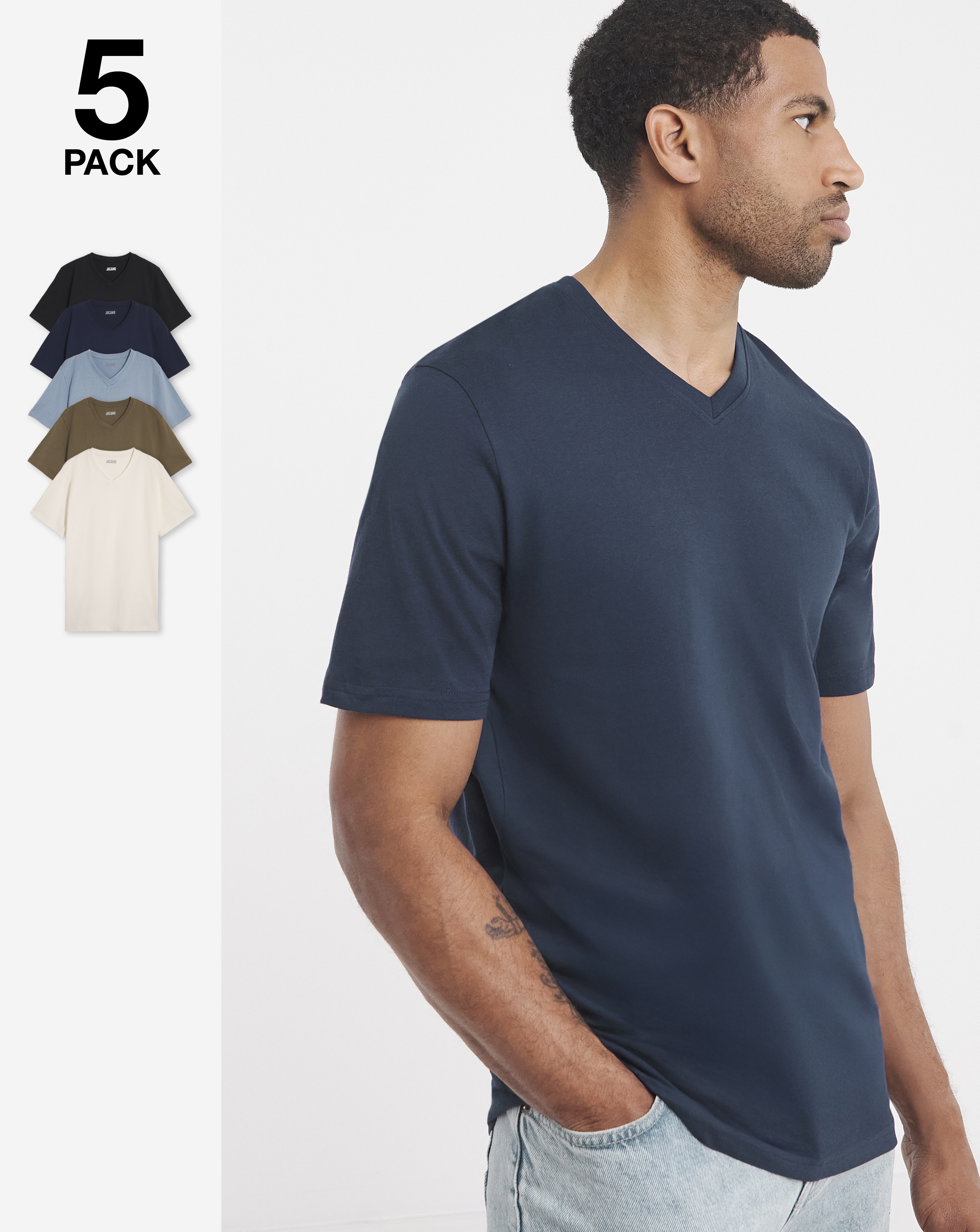 5 Pack Pure Cotton V Neck T-Shirts Long