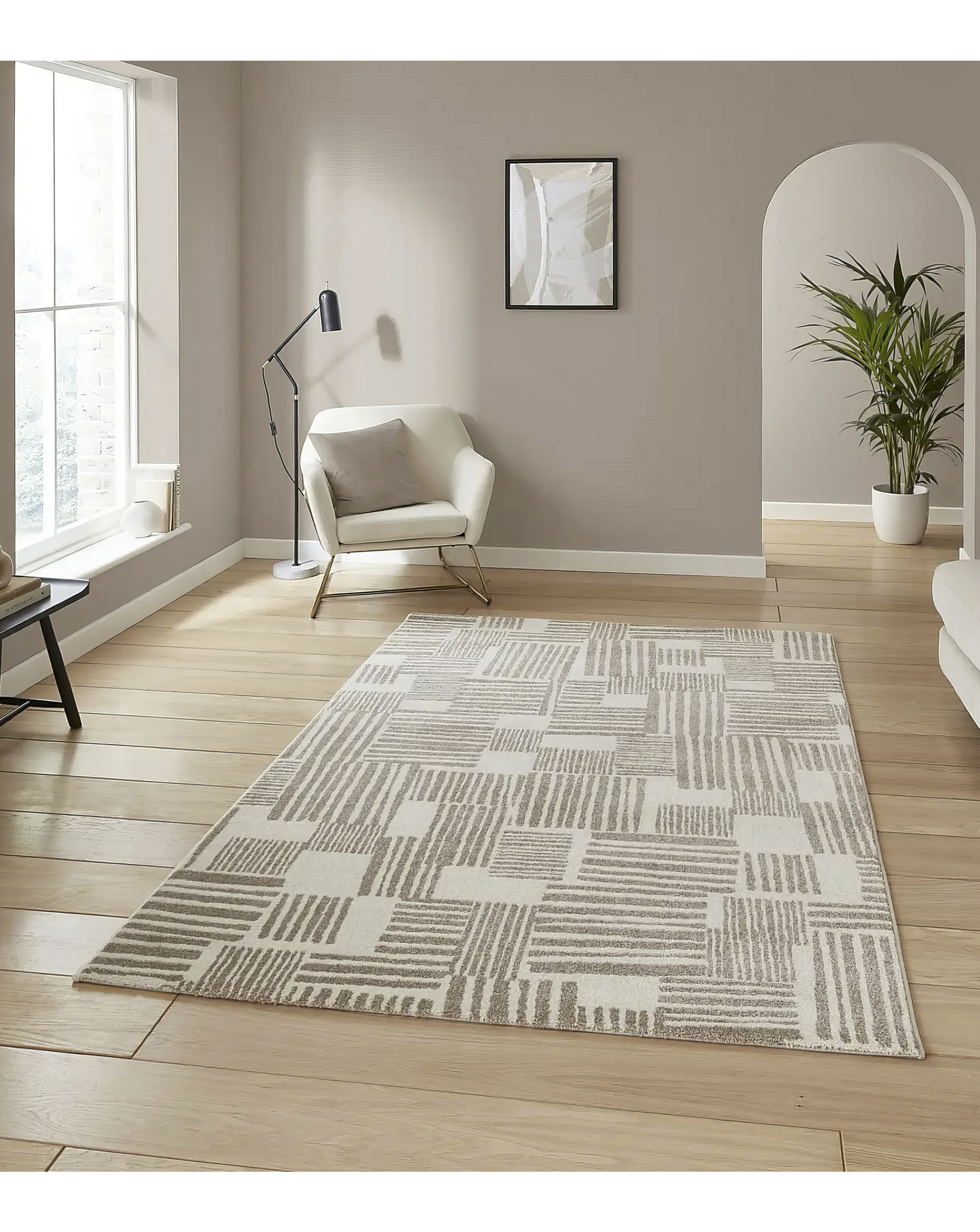 Catherine Lansfield Blocks Abstract Rug Natural - 80x150cm - Geometric Design - Machine Washable