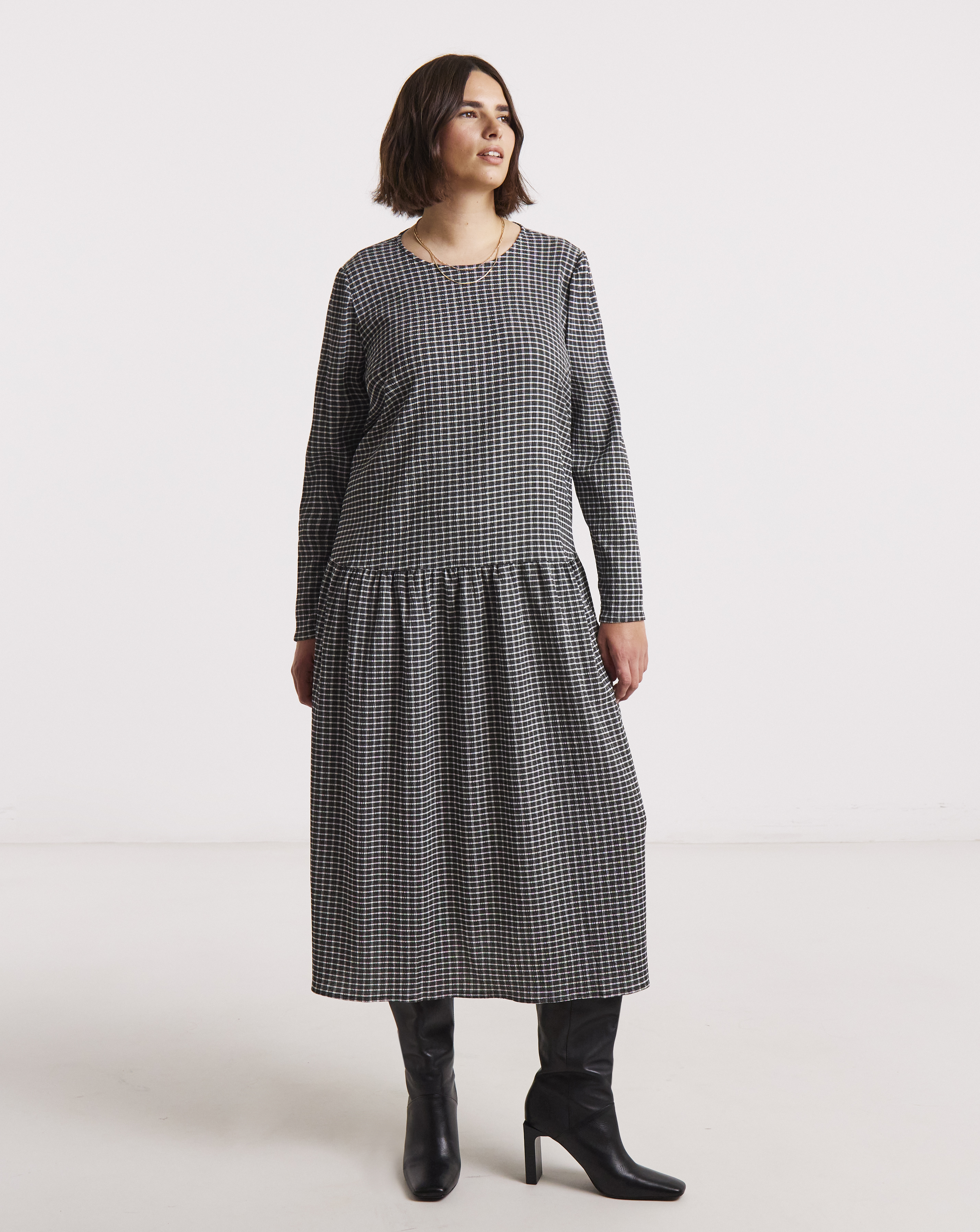Simply Be Check Drop Waist Midi Dress - Image