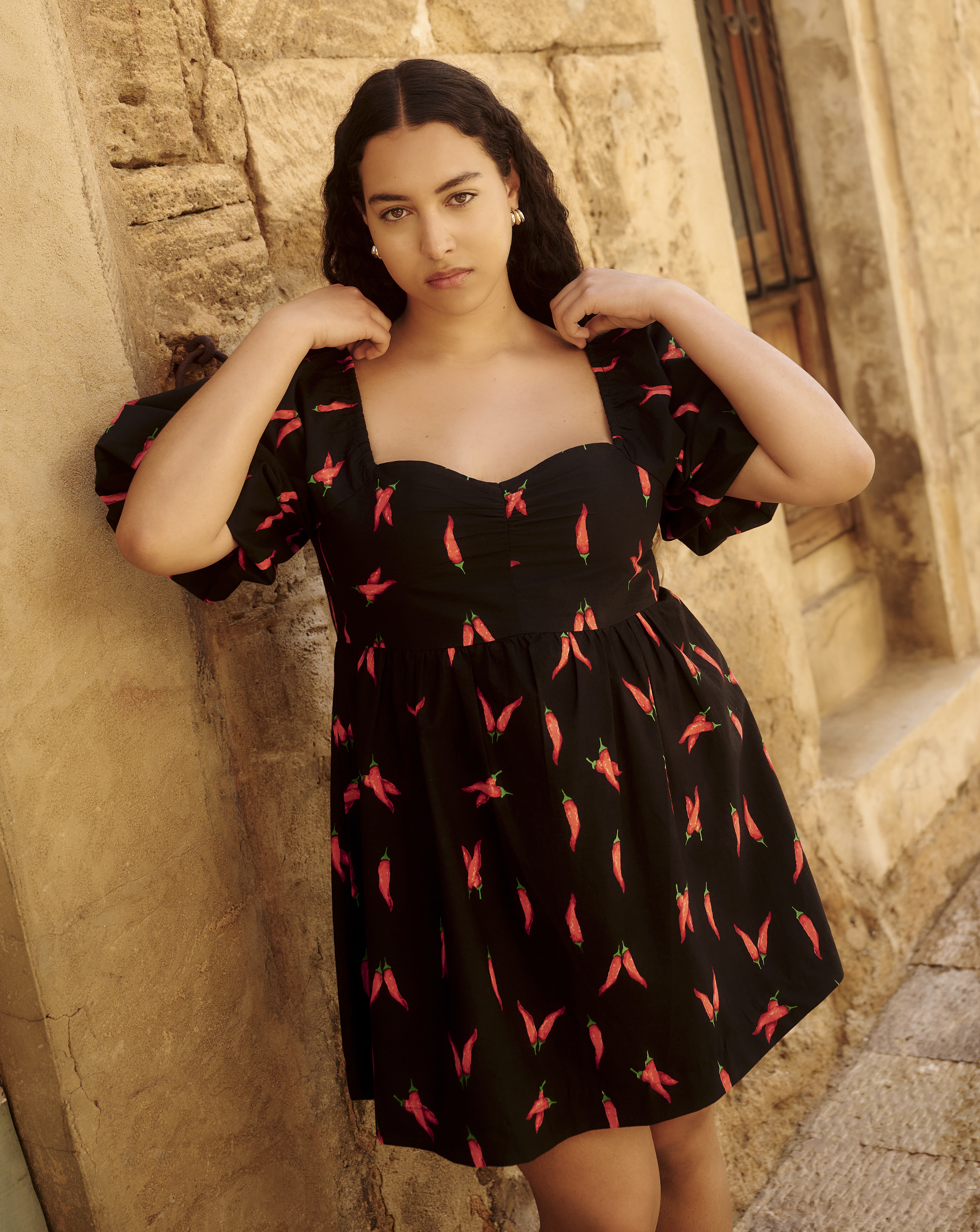 Simply Be - Women's Chilli Print Poplin Skater Dress - Size 12 - Black/red - 100% Cotton