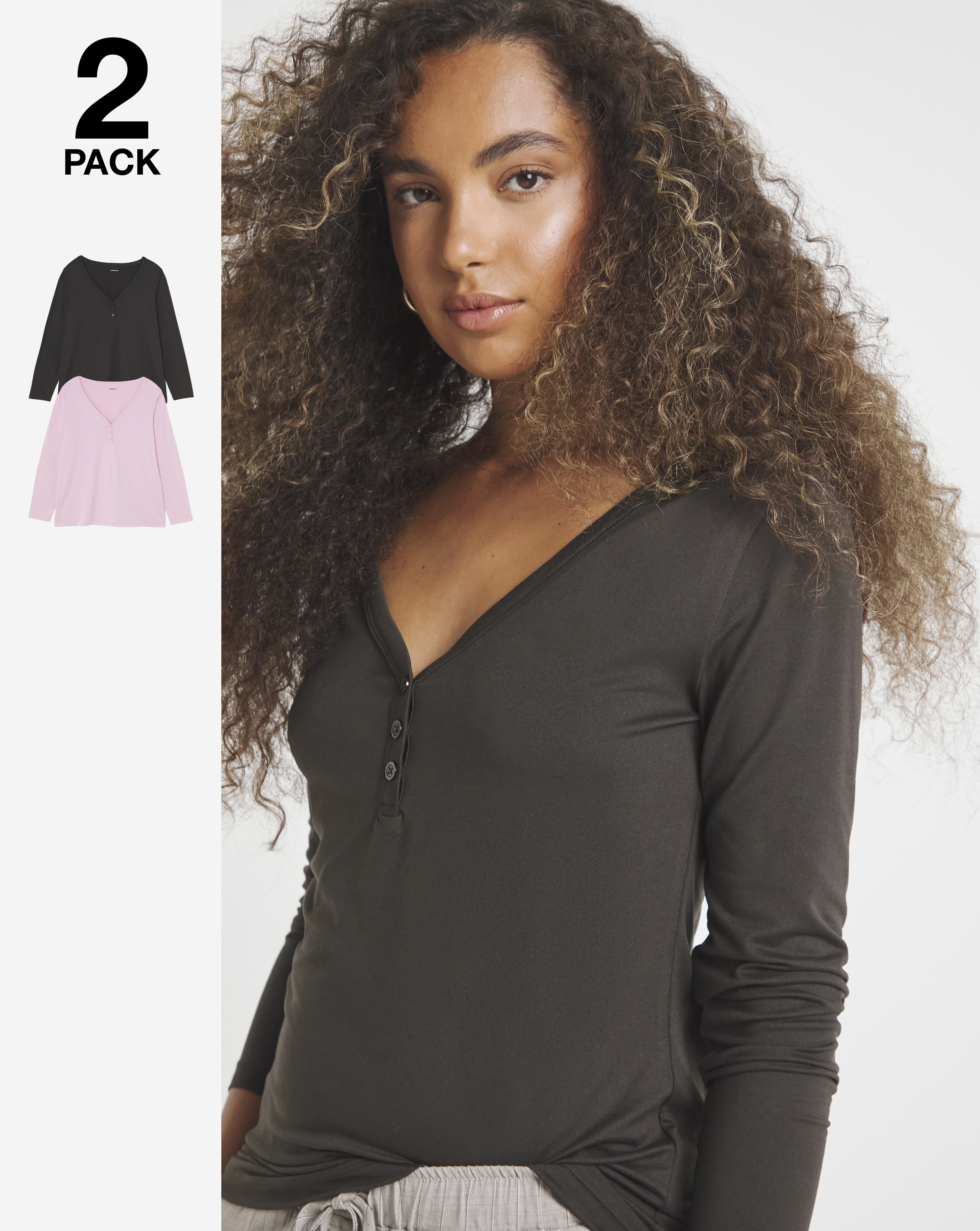 2 Pack Soft Touch Henley Tops