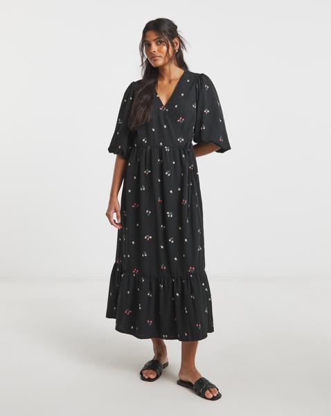 Simply Be - Women's Ditsy Print Midi Wrap Dress - Size 10 - Black print - 100% Recycled Polyester