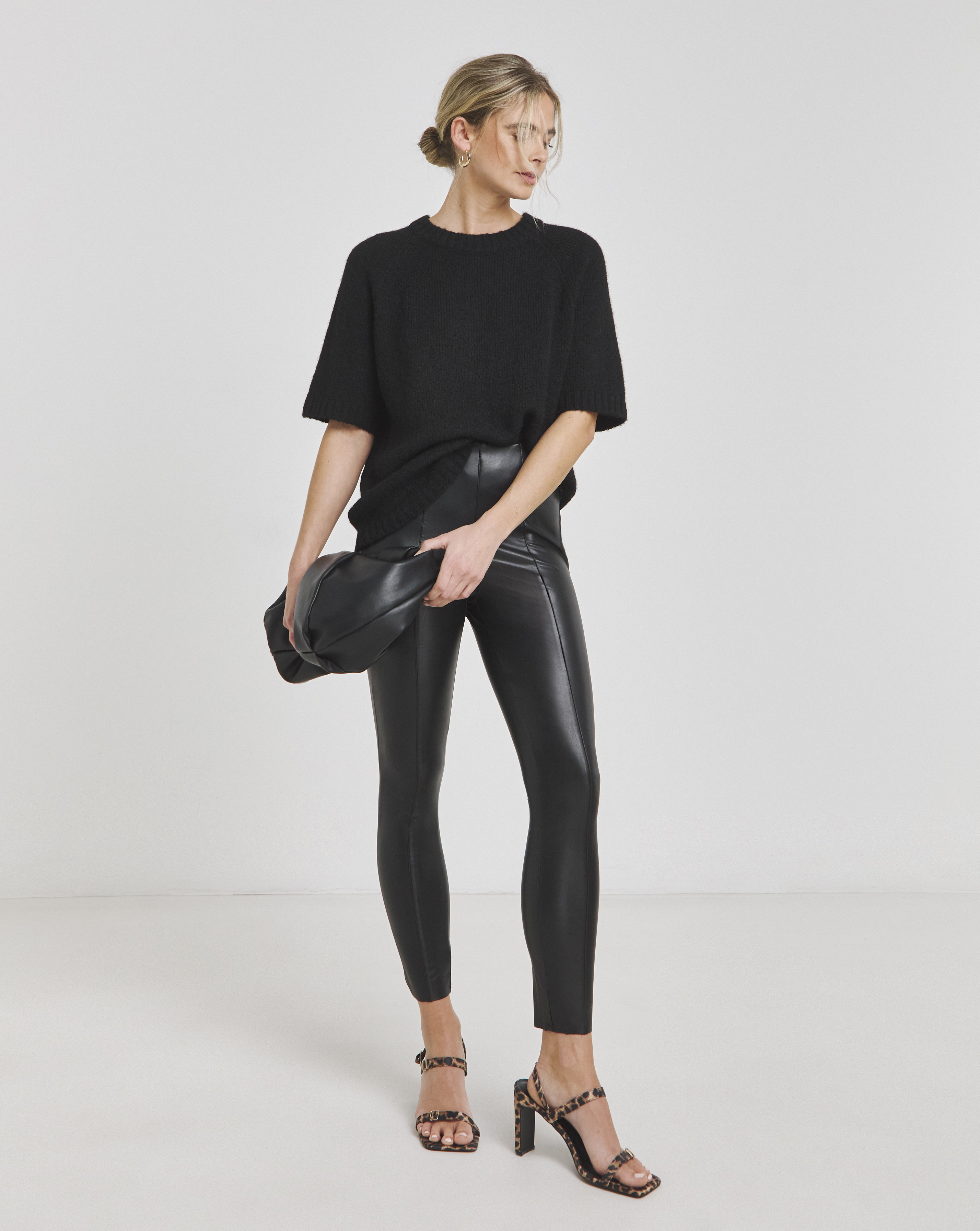Black Seam Detail High Waist PU Leggings