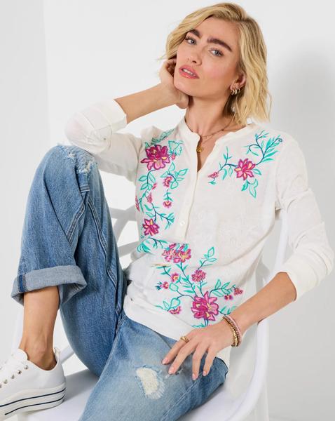 JB Fabulous Floral Embroidered Henley