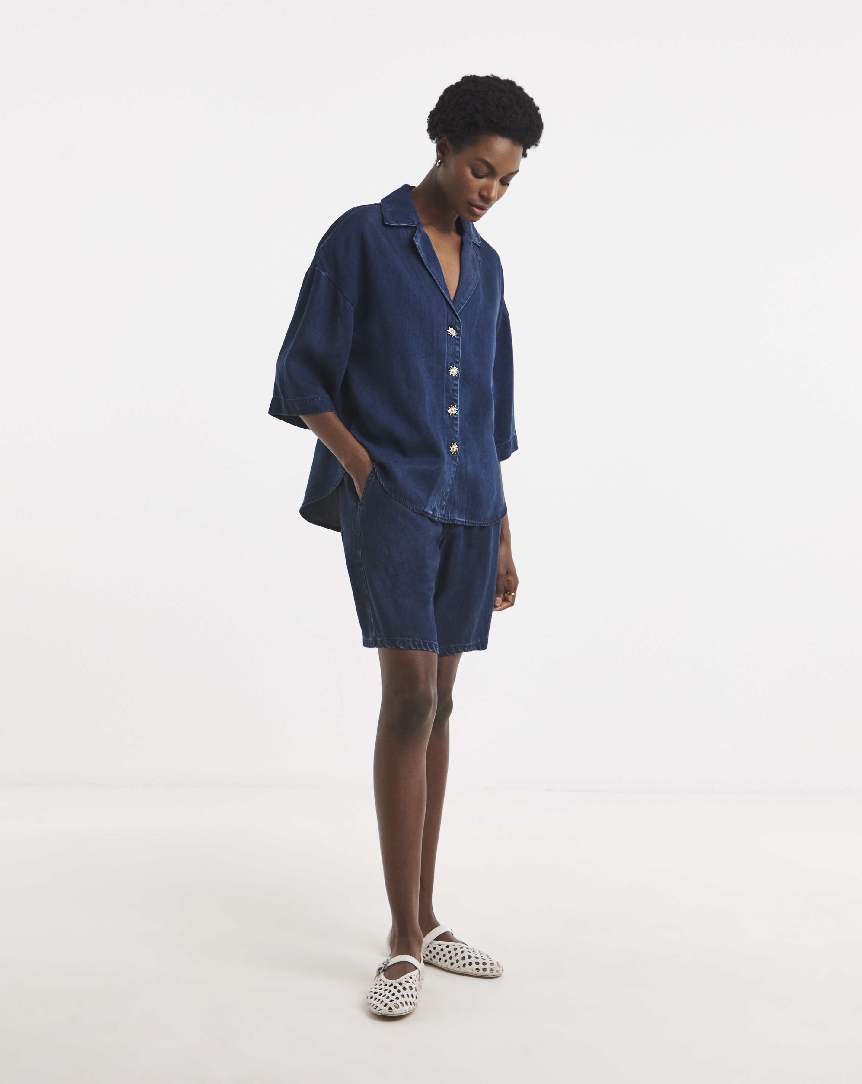 Blue Lyocell Denim Jogger Shorts