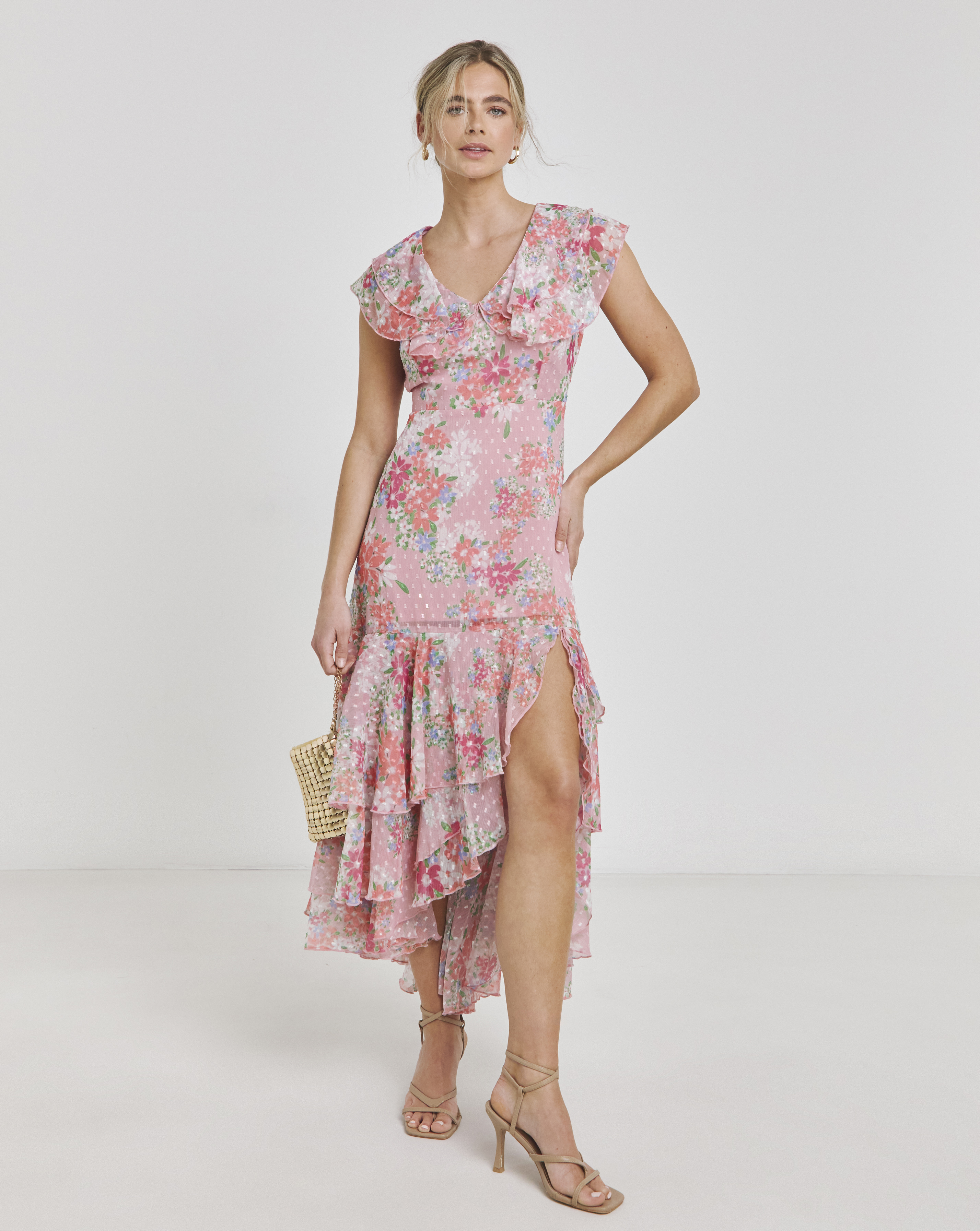 Simply Be - Women's Boutique Frill Hem Georgette Maxi Dress - Size 10 - Floral print