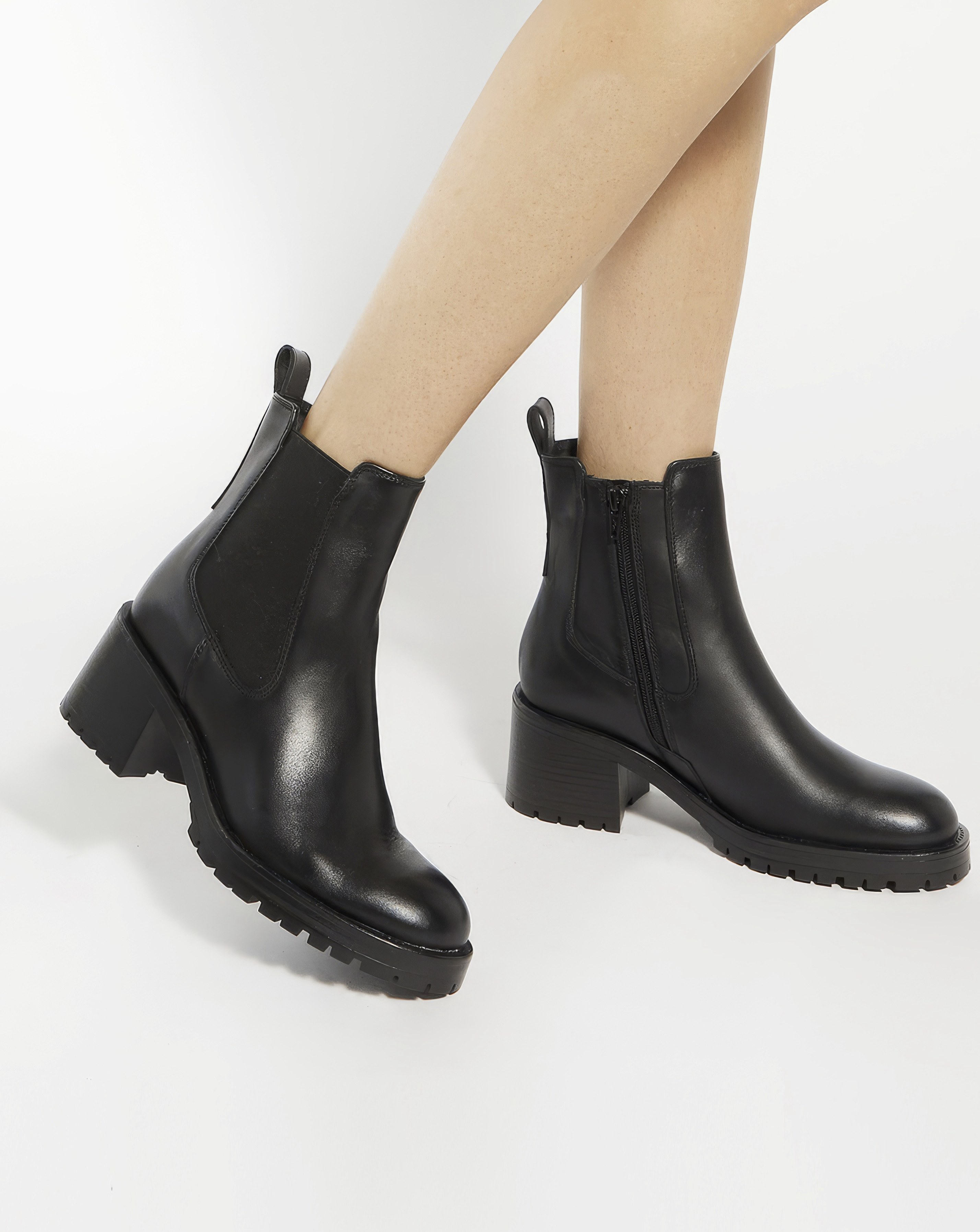 Black Leather Chunky Chelsea Boots