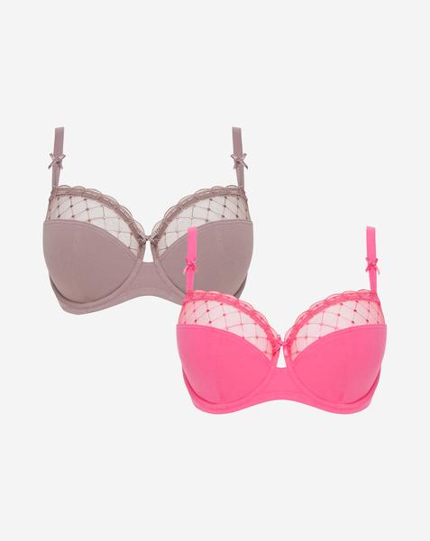 2 Pack Rachel Everyday Balcony Bras - Mink/Pink