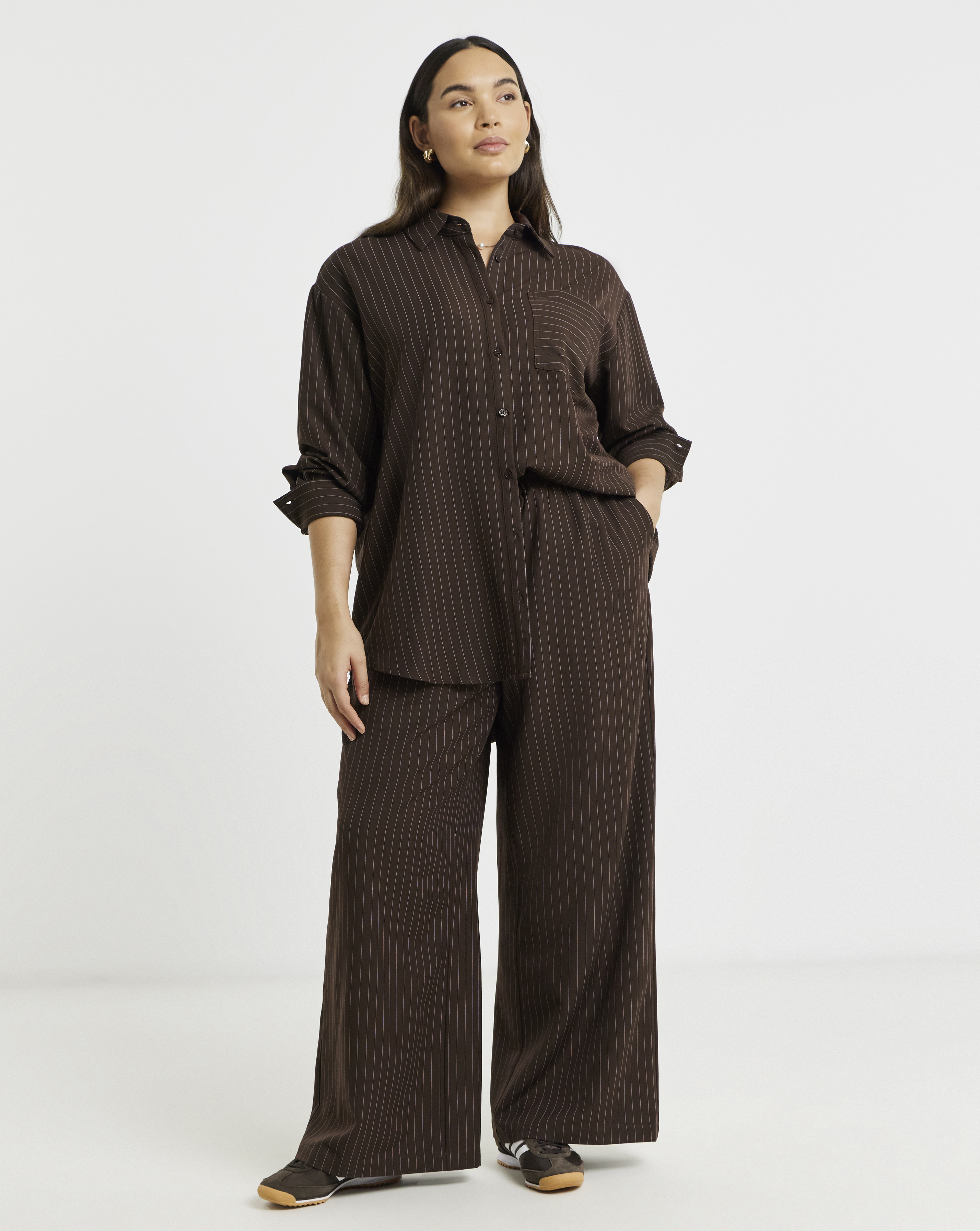 Pinstripe Drawstring WideLeg Trousers