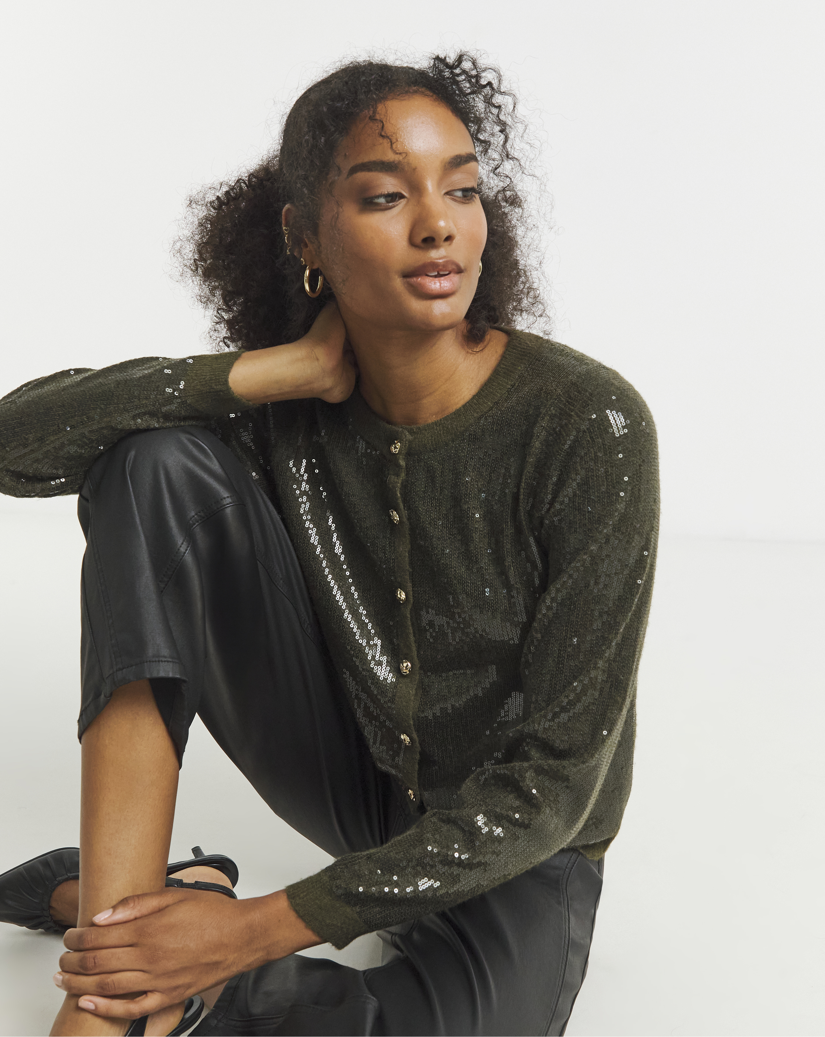 Joanna Hope Sequin Knit Cardigan