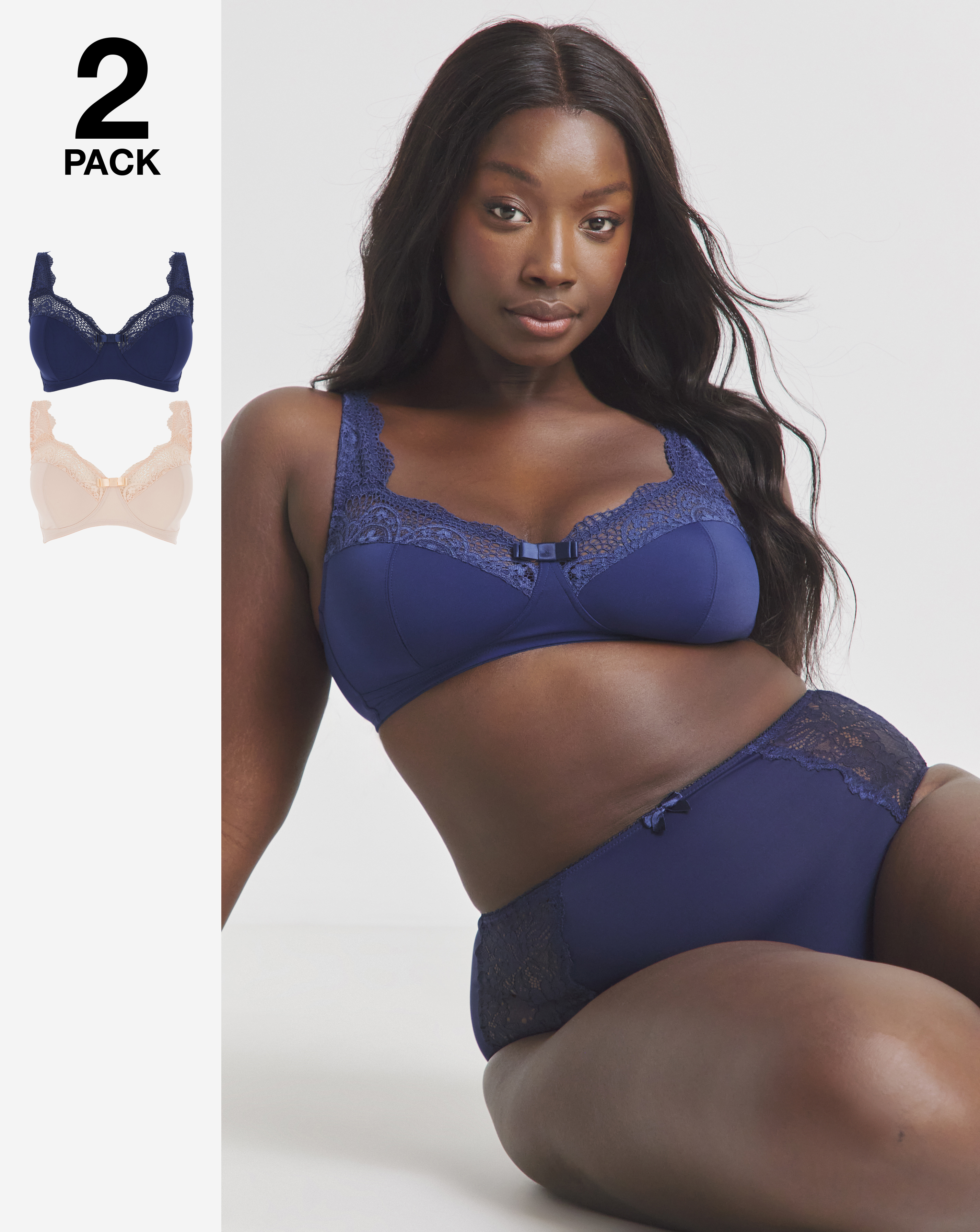 Pretty Secrets 2 Pack Lottie Bras In Navy/blush | UK Size 38B Women's