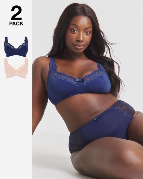 Pretty Secrets 2 Pack Lottie Bras In Navy/blush | UK Size 38B Women's