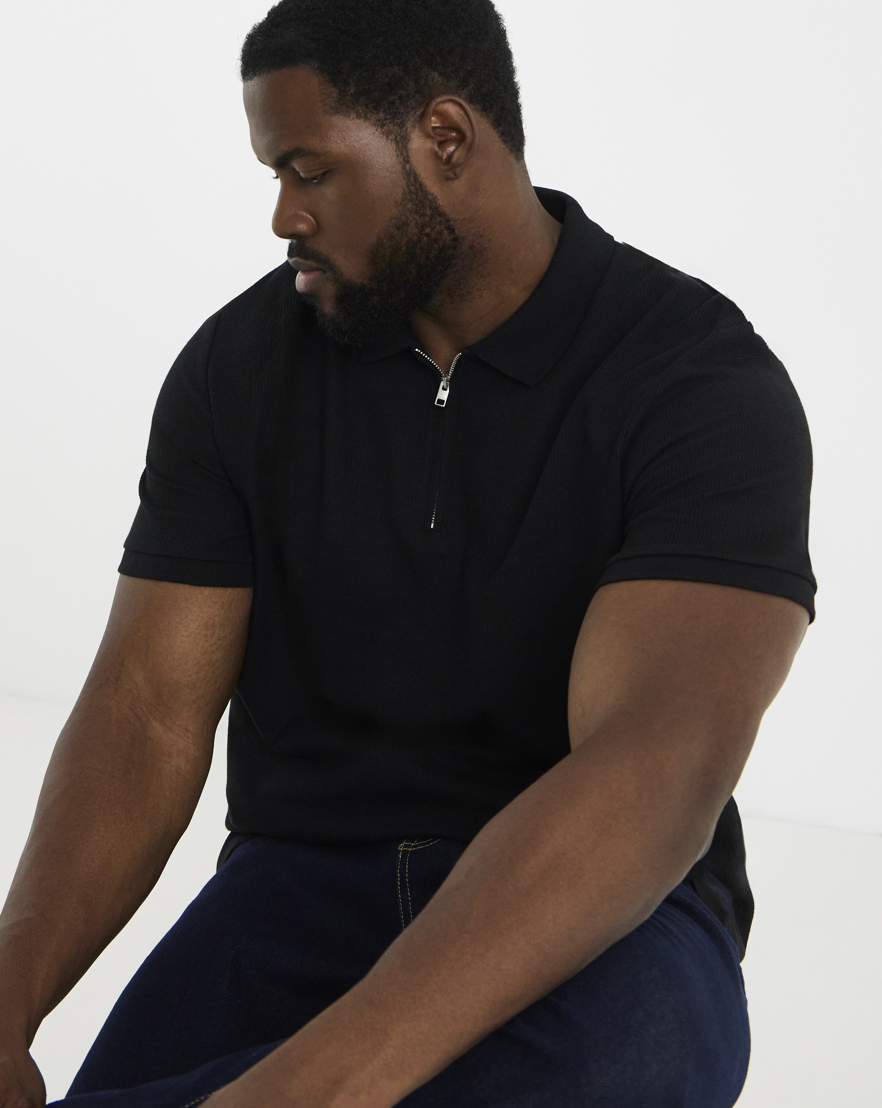 Jack & Jones Black Austin 1/4 Zip Waffle Polo - 1XL(50)