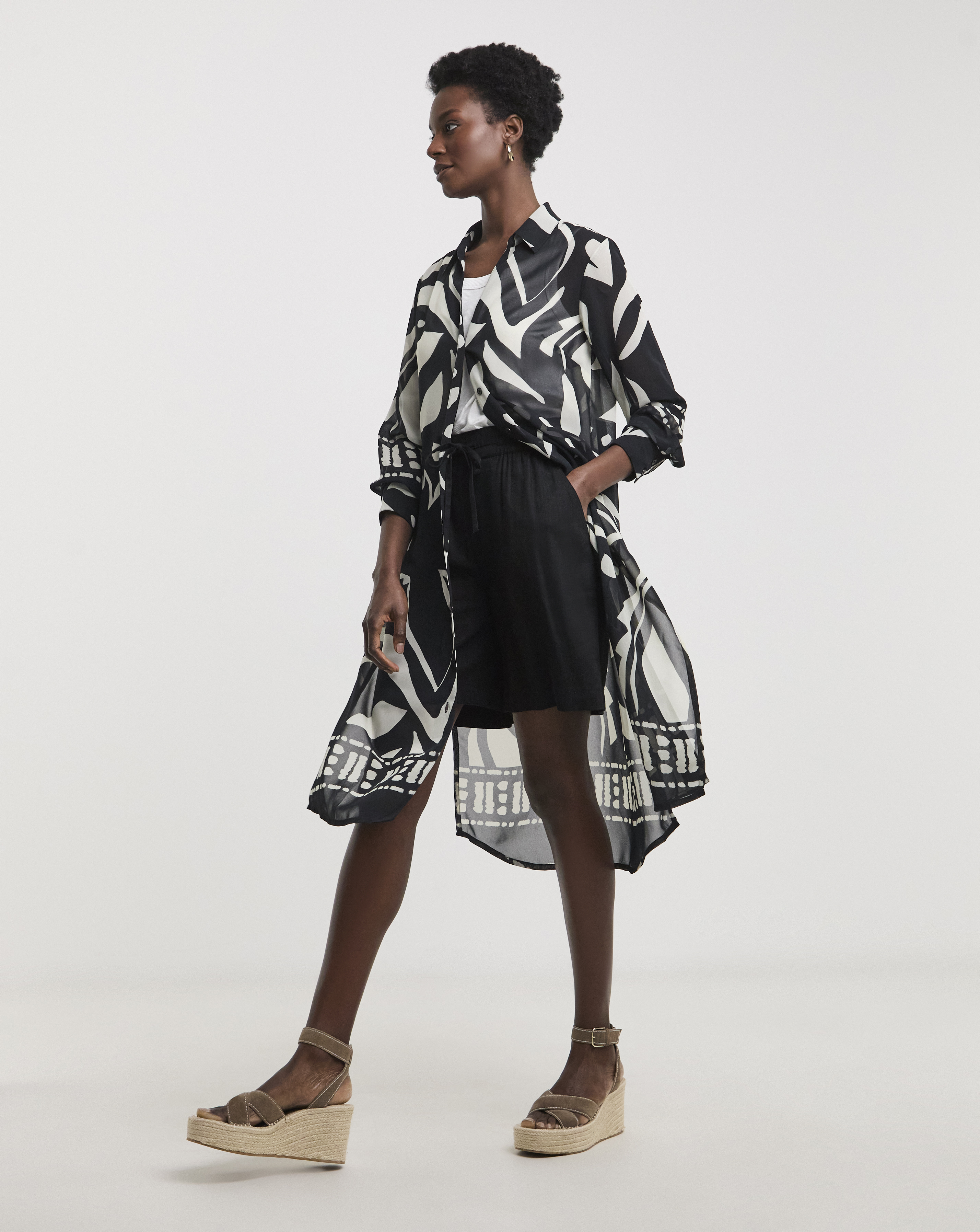 Printed Longline Chiffon Shirt