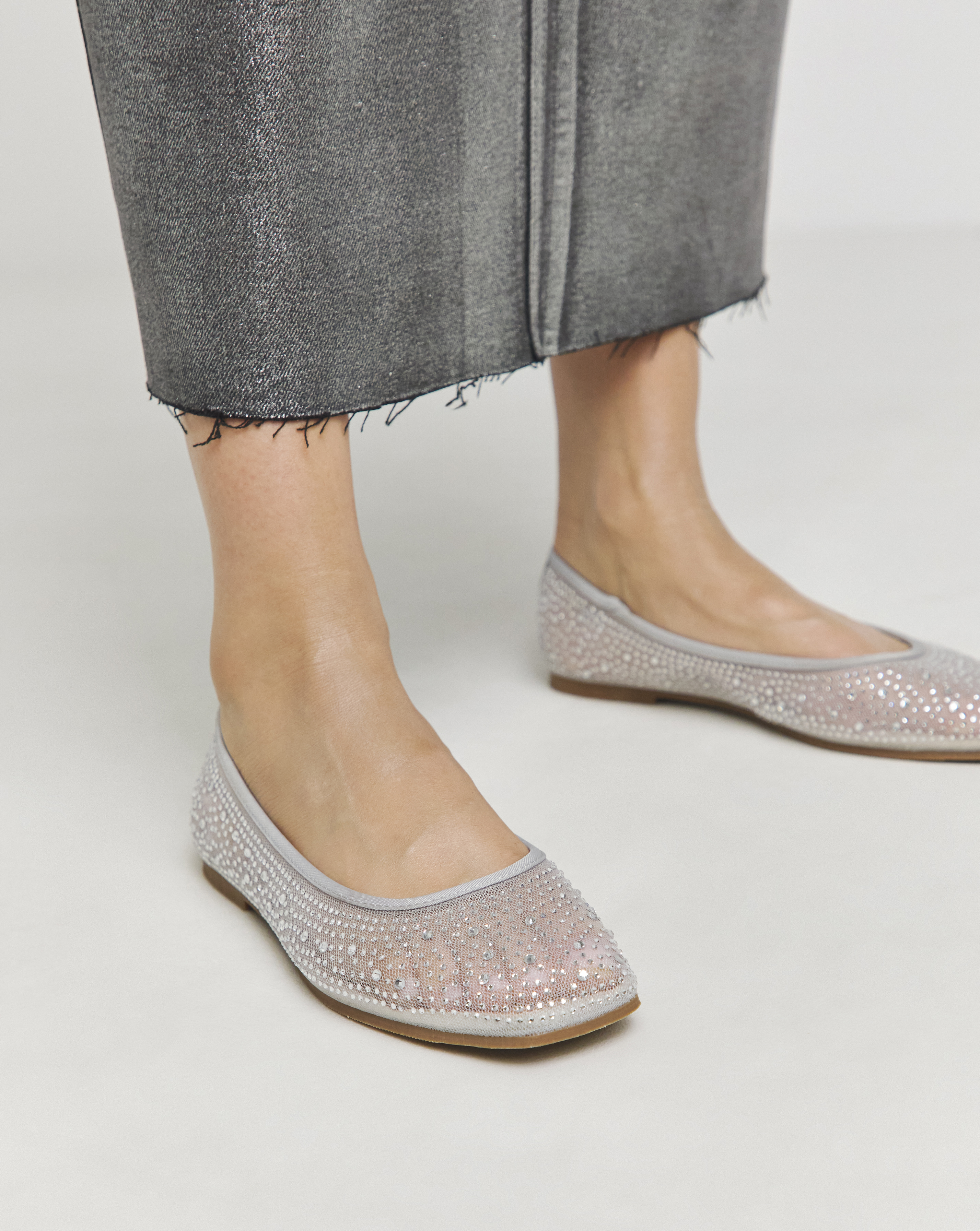 Mesh Embellished Ballet Flats Wide