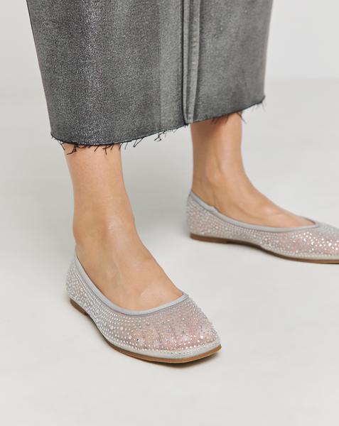 Mesh Embellished Ballet Flats Wide