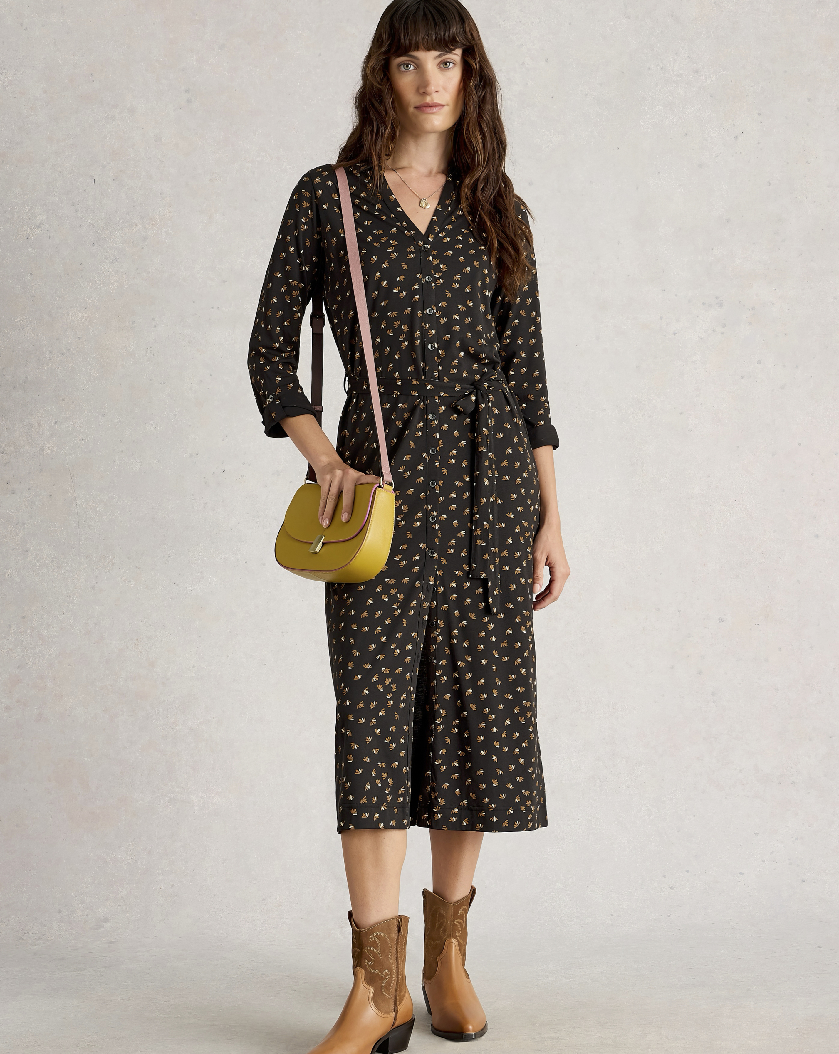 White Stuff Black Multi Annie Jersey Shirt Dress - Size 10