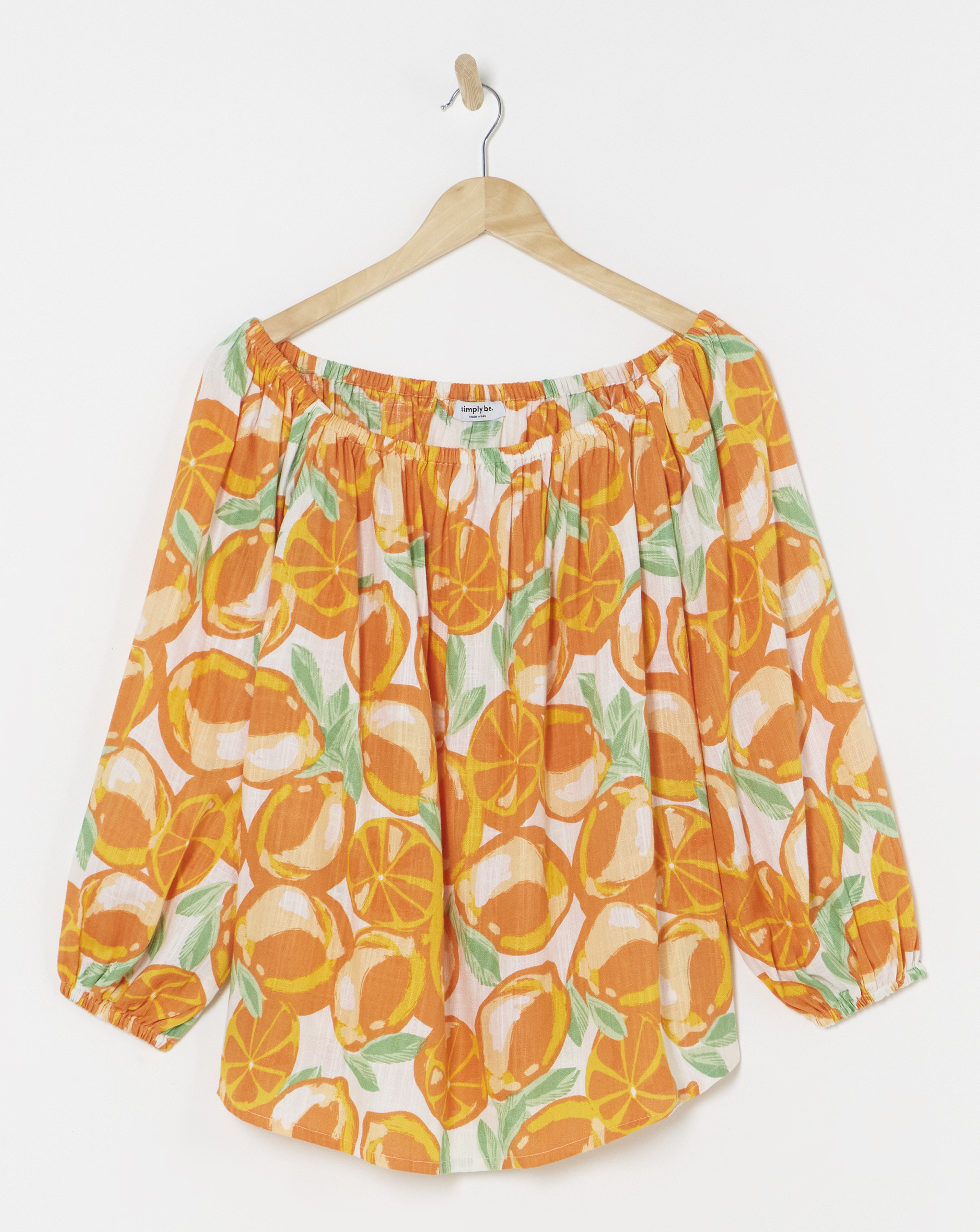 Orange Print Linen Bardot Top