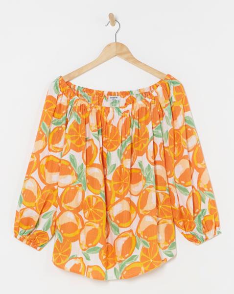 Orange Print Linen Bardot Top