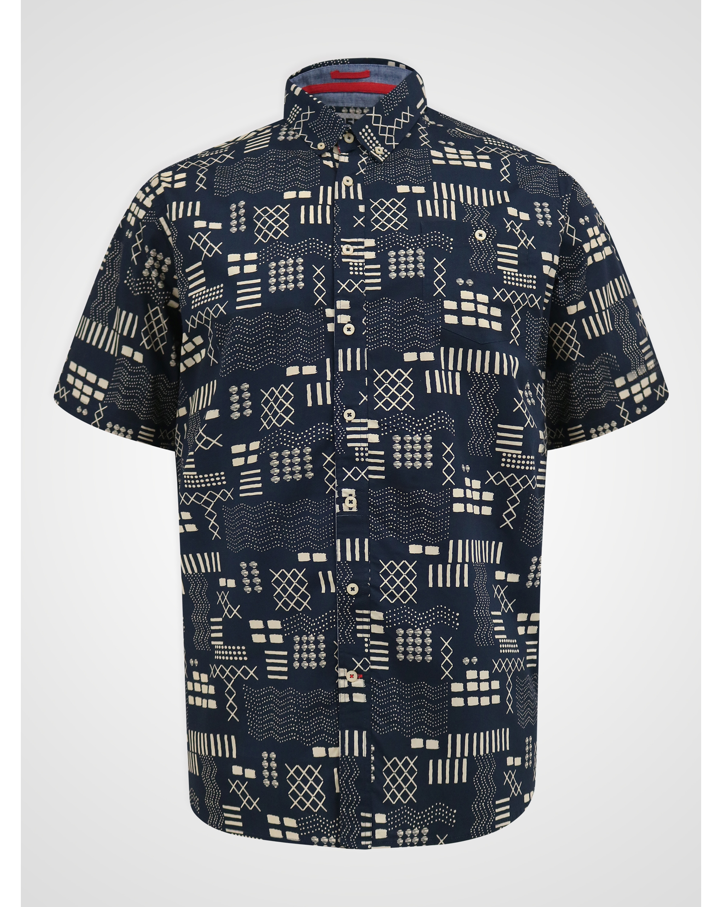 D555 Geometric Print Short Sleeve Button Down Collar Shirt - Navy - Image 2